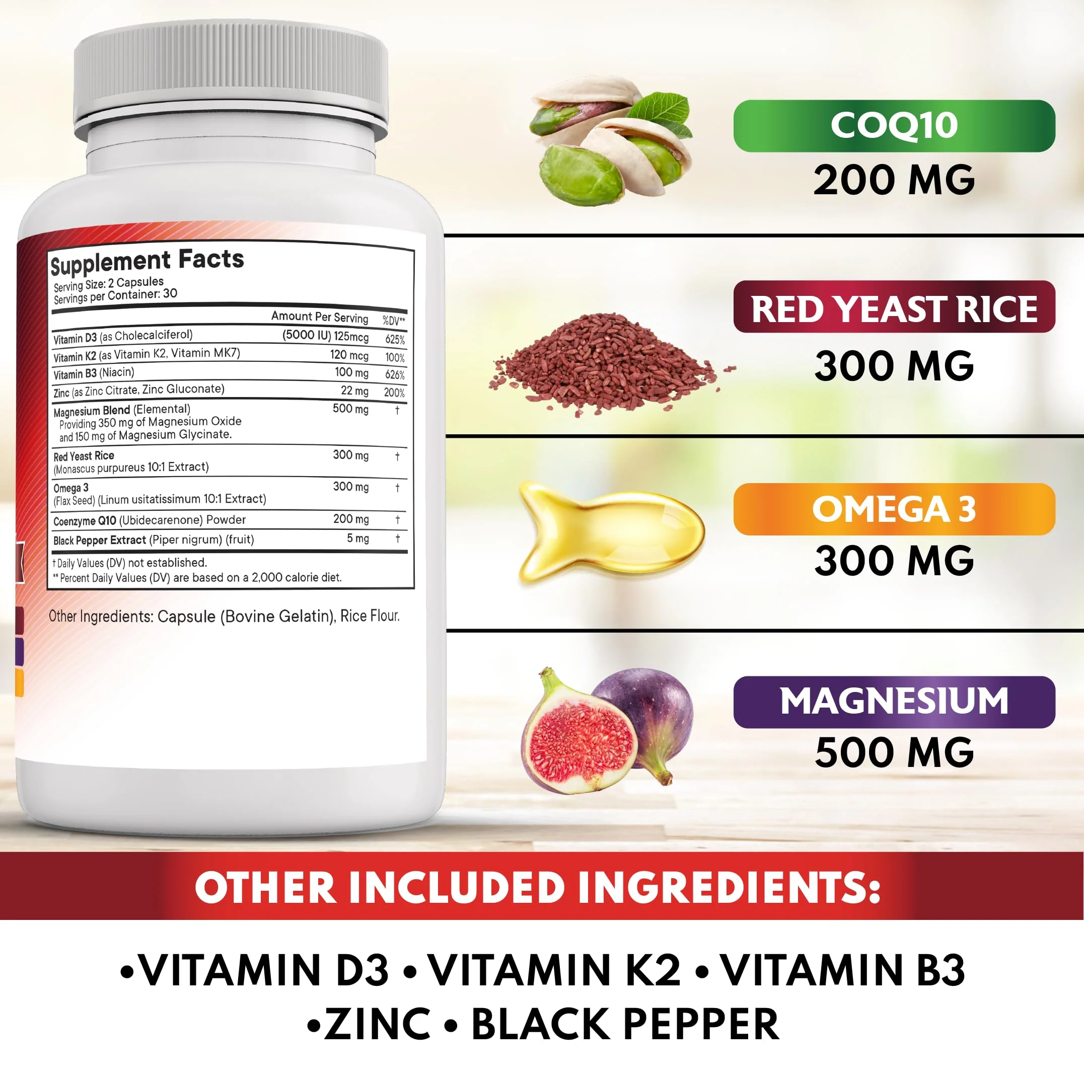 NEW AGE COQ10 200mg + Red Yeast Rice | Omega 3-6-9 Magnesium Complex | Vitamin K2 D3 | 180 Count - Image 9