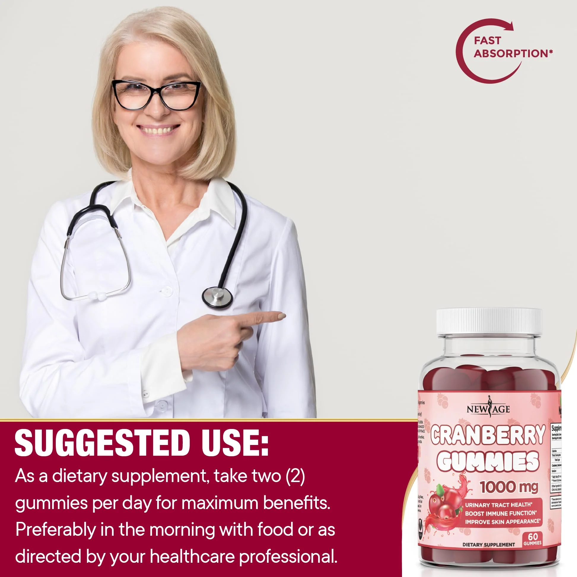 NEW AGE Cranberry Gummies – Urinary Tract Health, 1000mg, 180 Gummies (Vegetarian) - Image 14