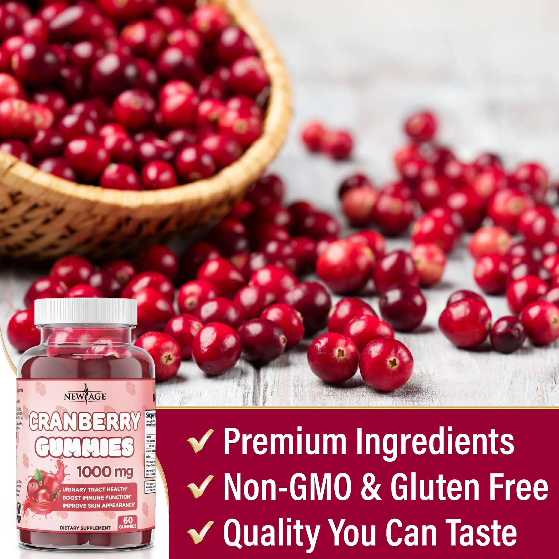 NEW AGE Cranberry Gummies – Urinary Tract Health, 1000mg, 180 Gummies (Vegetarian) - Image 5