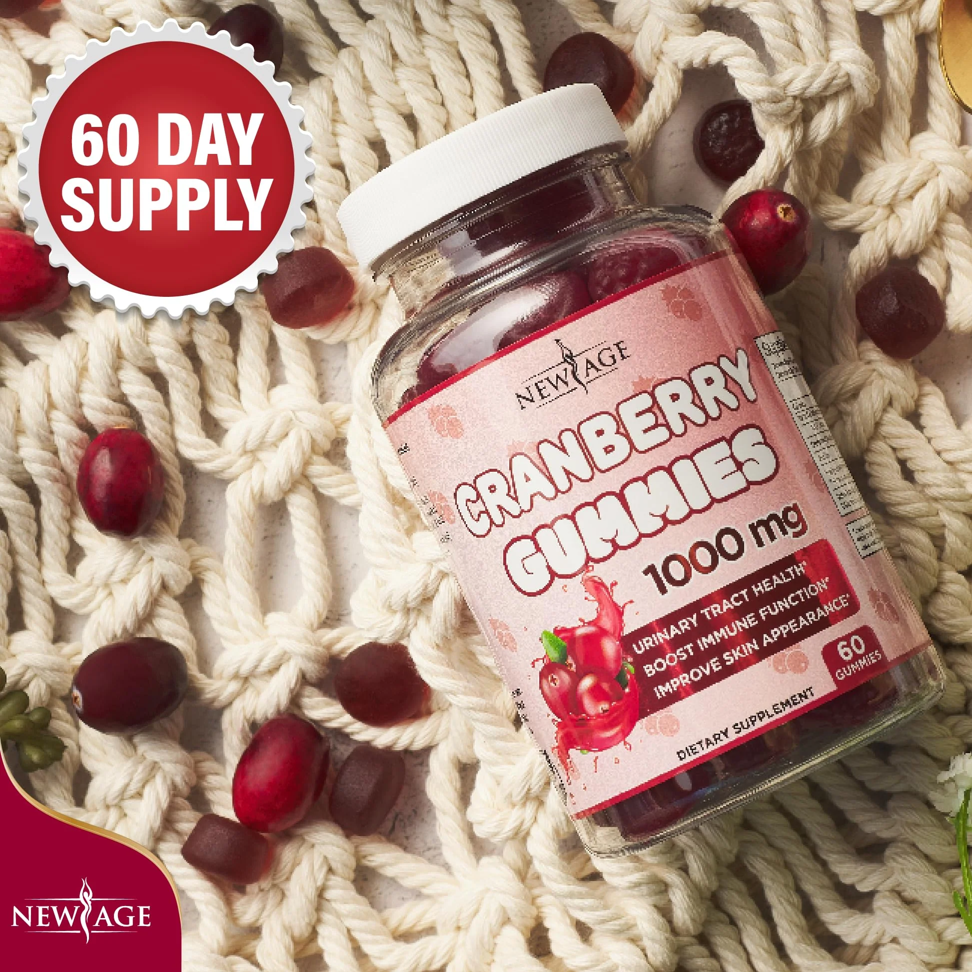 NEW AGE Cranberry Gummies – Urinary Tract Health, 1000mg, 180 Gummies (Vegetarian) - Image 6