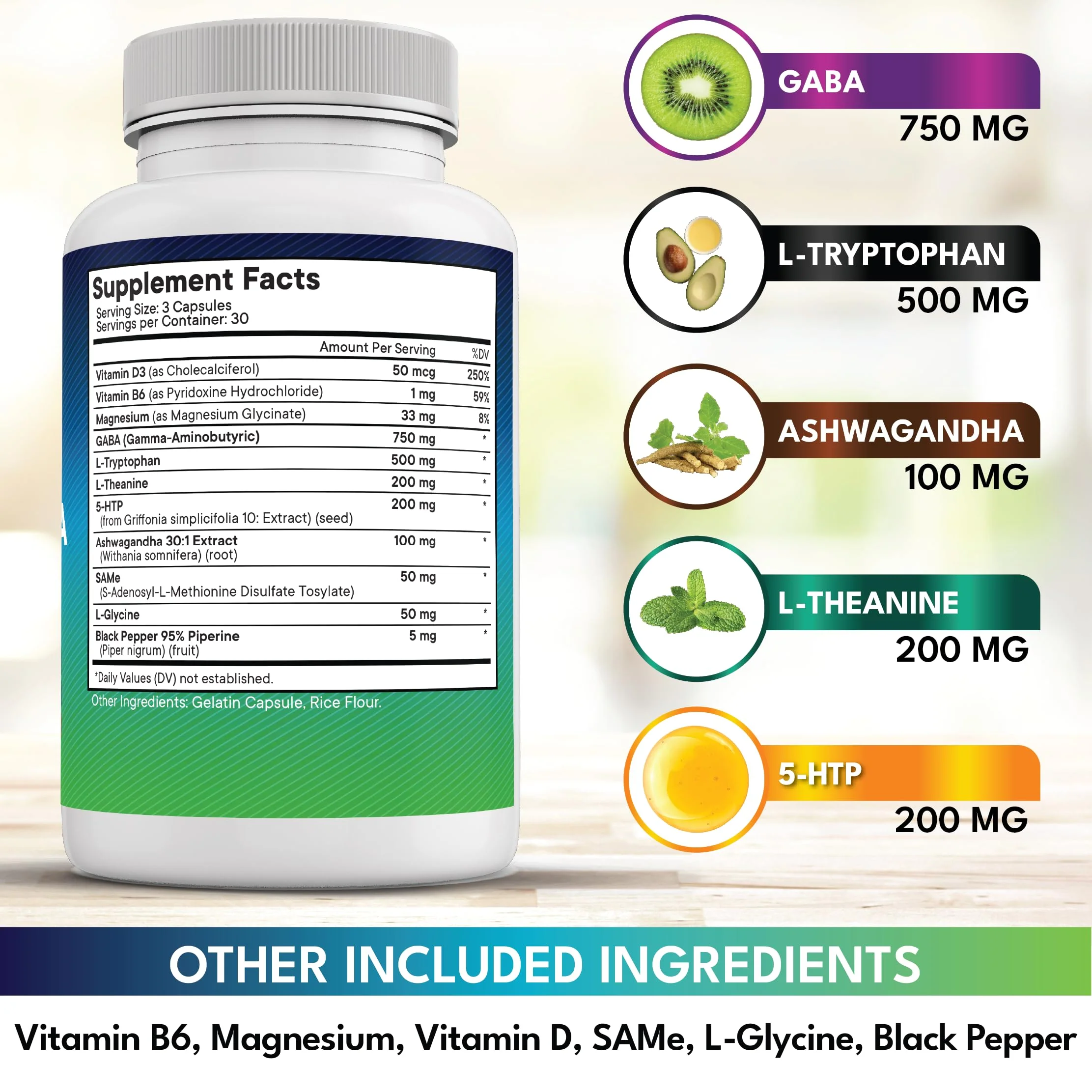 NEW AGE GABA 750mg + 5-HTP 200mg – All-in-One Mood & Calm Support (270 Count) - Image 4