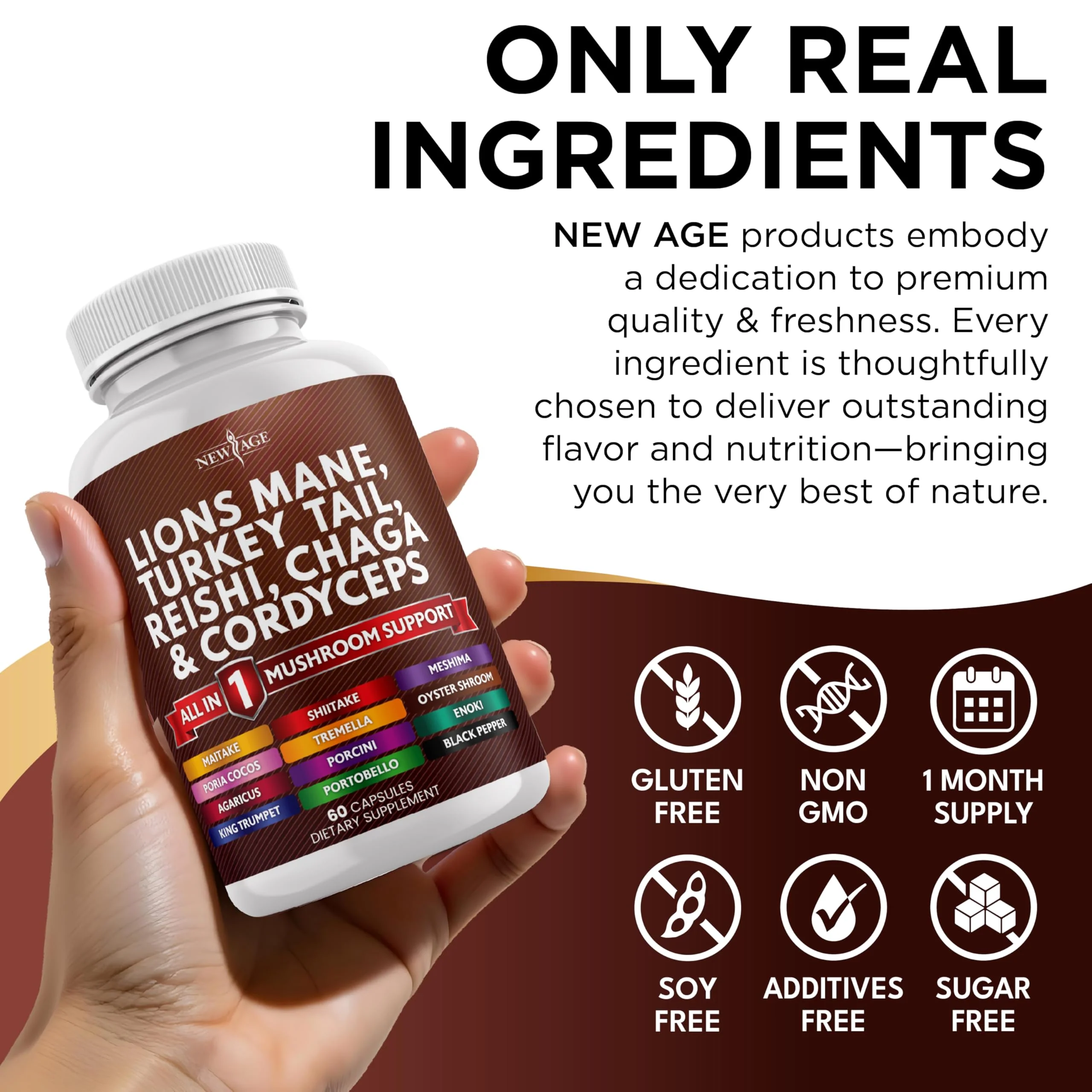 NEW AGE Lions Mane 20-in-1 Mushroom Supplement with Turkey Tail, Reishi, Chaga, Cordyceps, Marshmallow Root – 180 Count - Image 14
