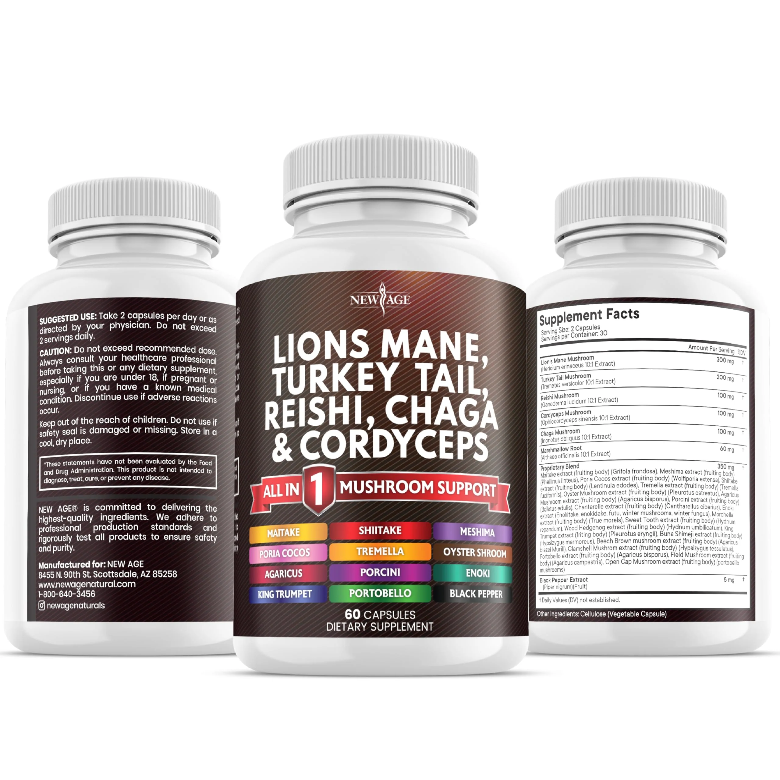 NEW AGE Lions Mane 20-in-1 Mushroom Supplement with Turkey Tail, Reishi, Chaga, Cordyceps, Marshmallow Root – 180 Count - Image 16