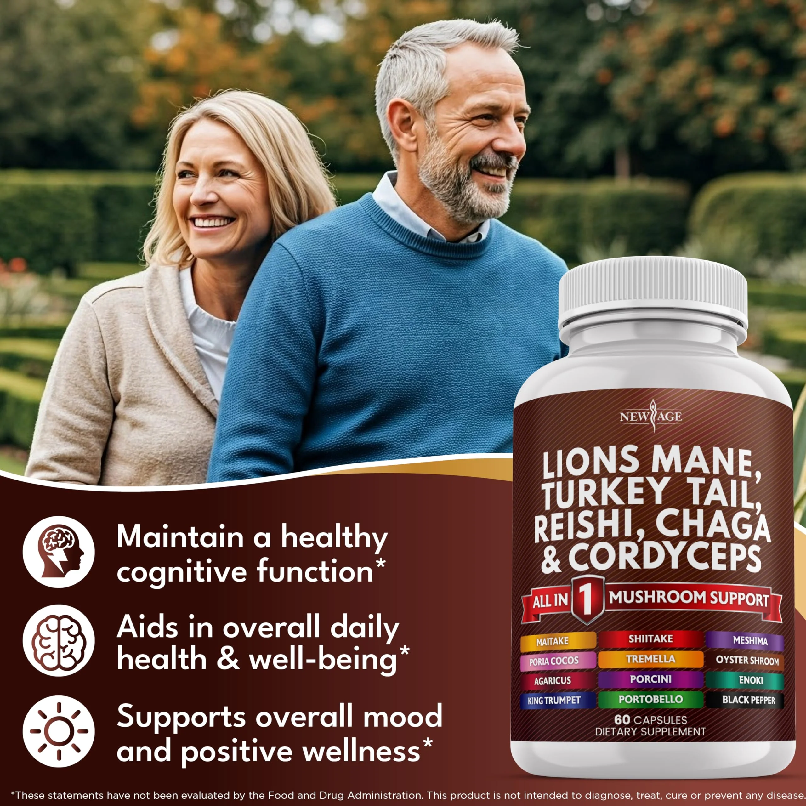 NEW AGE Lions Mane 20-in-1 Mushroom Supplement with Turkey Tail, Reishi, Chaga, Cordyceps, Marshmallow Root – 180 Count - Image 4