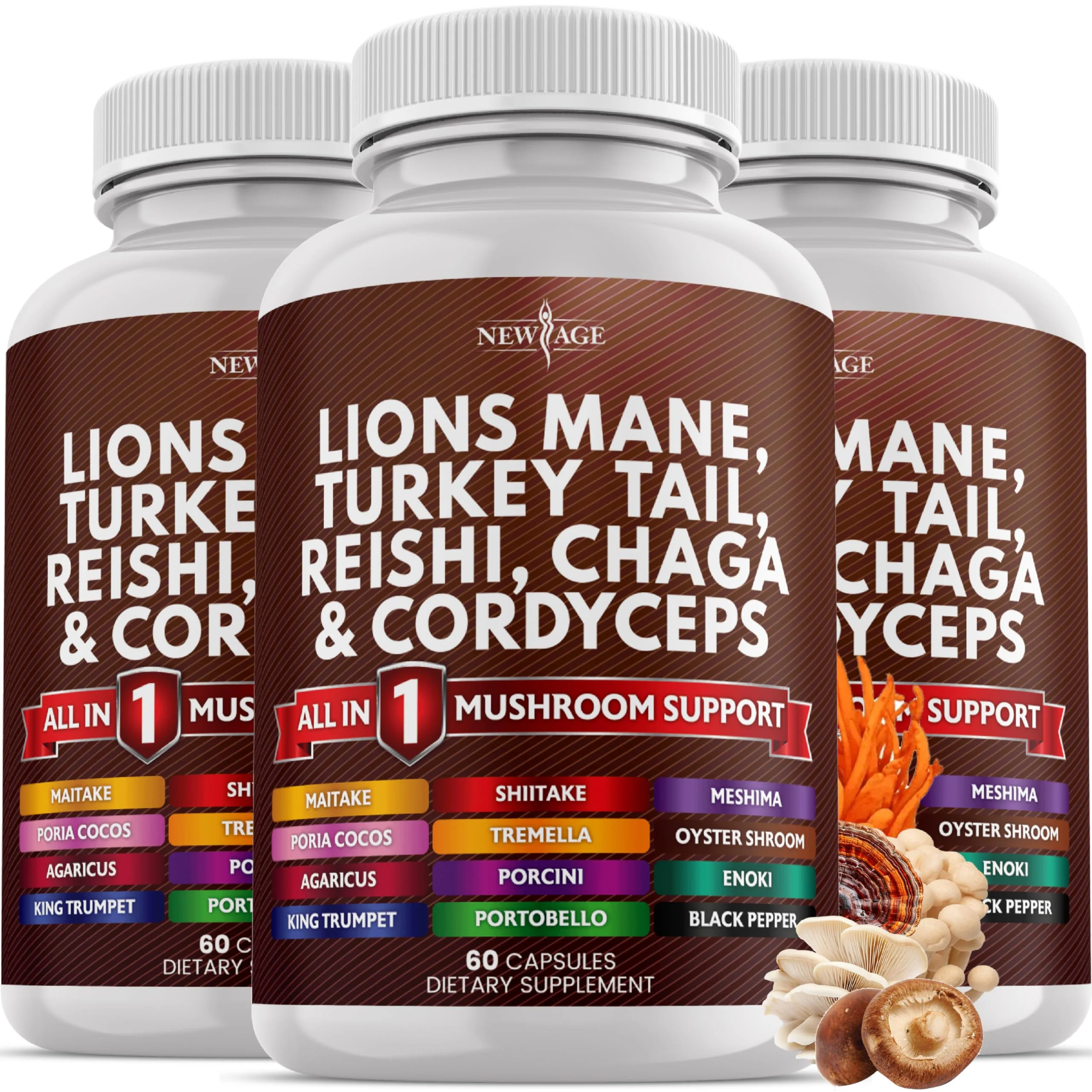 NEW AGE Lions Mane 20-in-1 Mushroom Supplement with Turkey Tail, Reishi, Chaga, Cordyceps, Marshmallow Root – 180 Count - Image 9