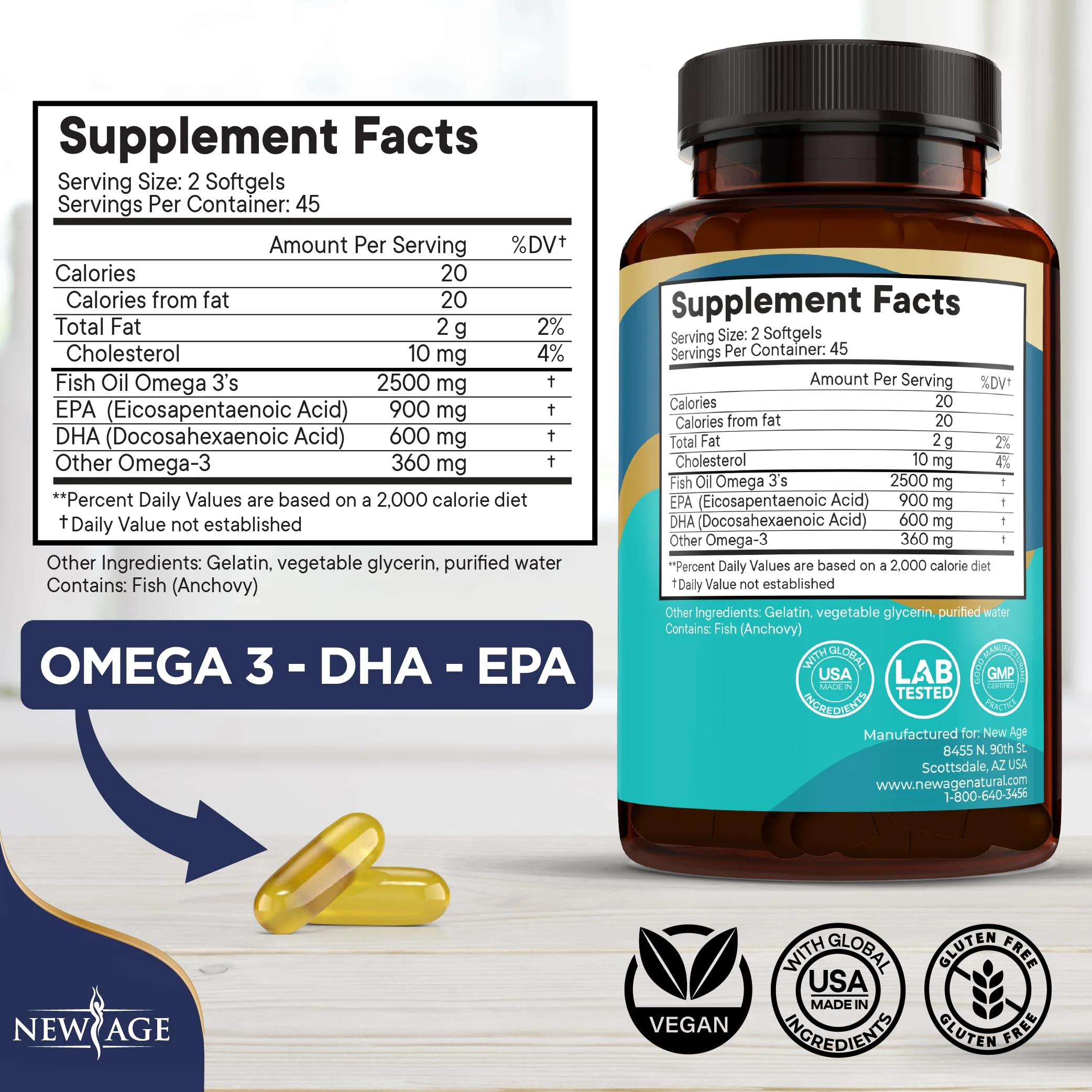 NEW AGE Omega 3 Fish Oil Supplement - Non-GMO, Gluten Free, EPA & DHA (270 Softgels, Pack of 3) - Image 10