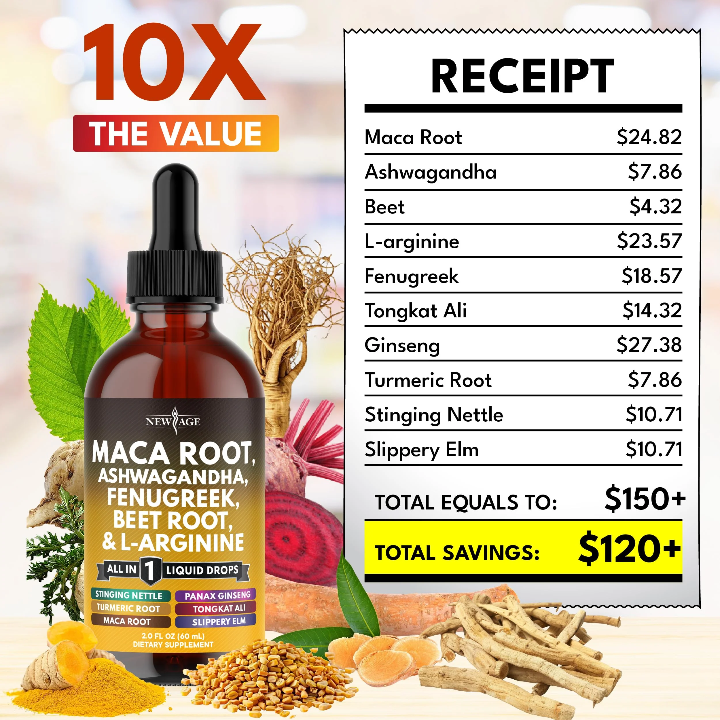 NEW AGE Organic Maca Root Liquid Drops with Ashwagandha, Nettle, Fenugreek, Beet Root & L-Arginine – 8oz - Image 6