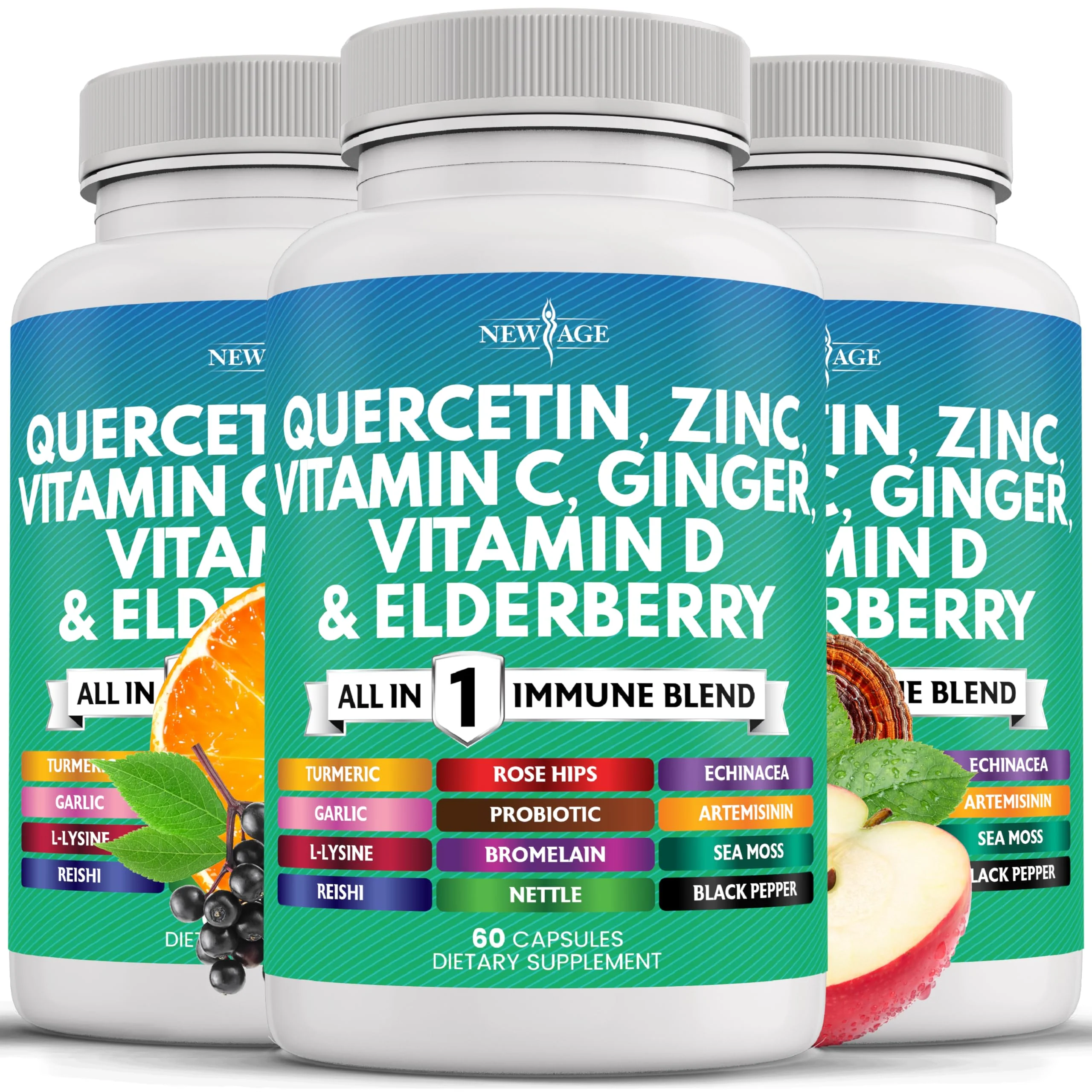NEW AGE Quercetin Zinc Vitamin C Bromelain Elderberry — 180 Count Immune Support Formula - Image 8