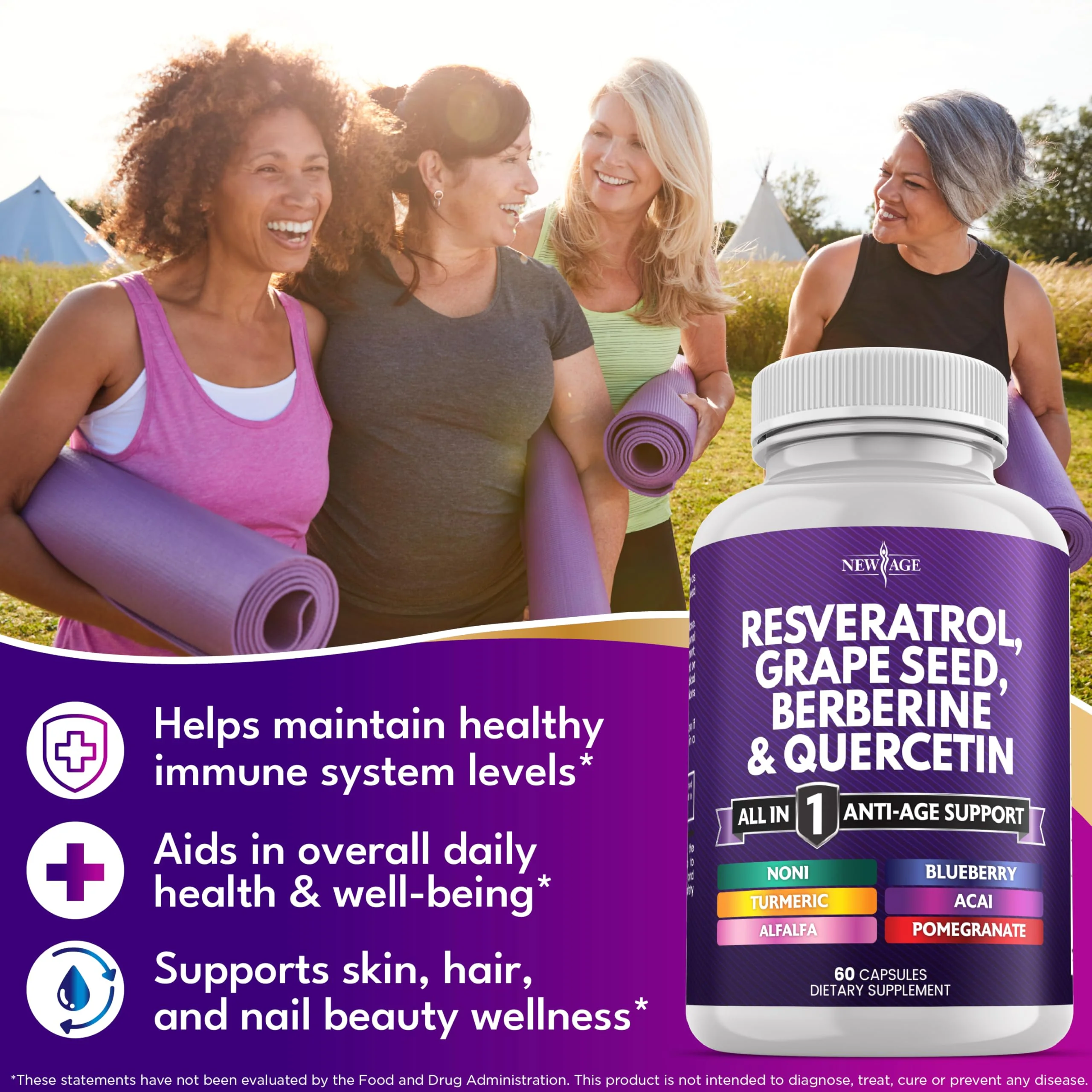 NEW AGE Resveratrol Berberine Grape Seed Polyphenol Supplement – 120 Capsules (Women & Men) with Noni, NAC & Acai - Image 4