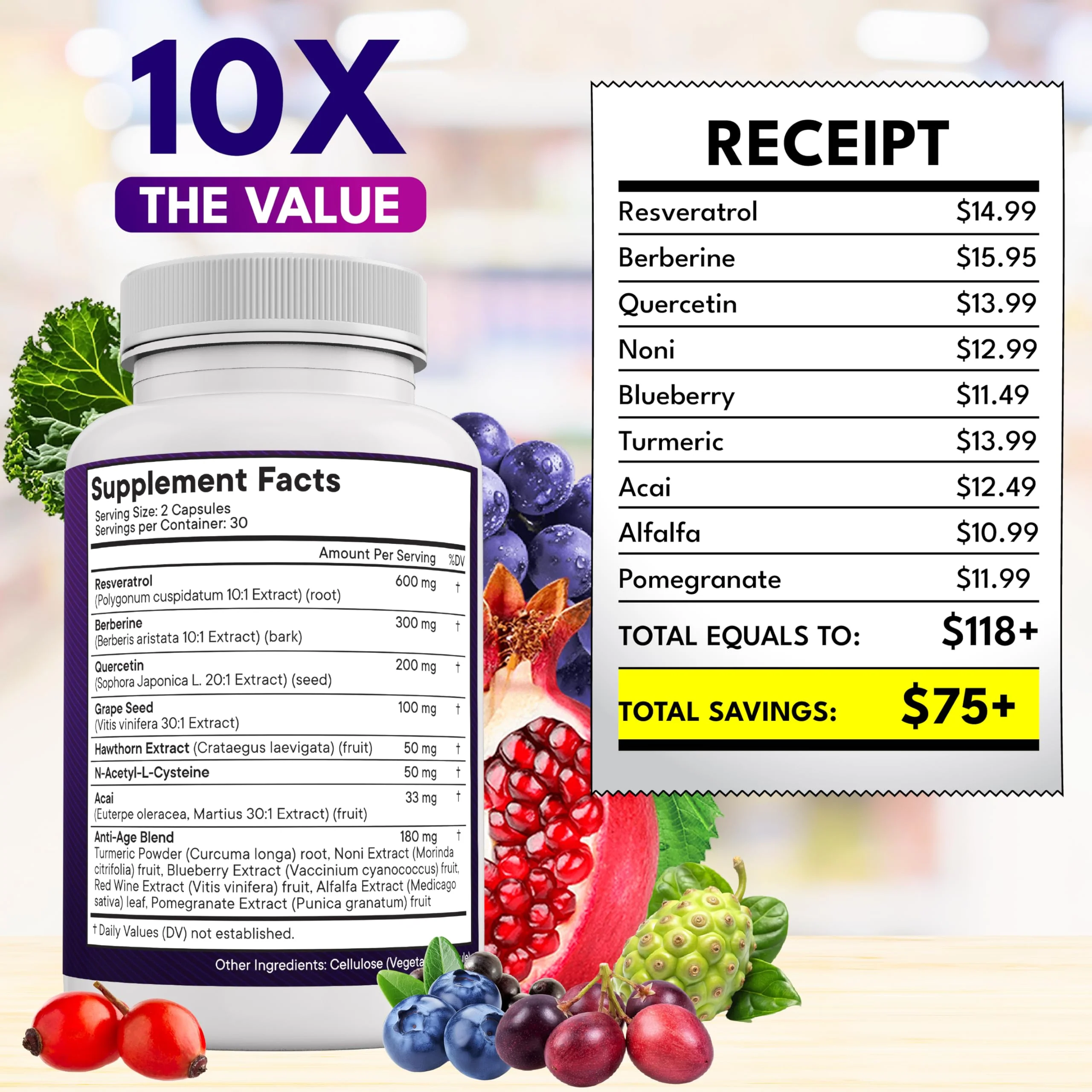 NEW AGE Resveratrol Berberine Grape Seed Polyphenol Supplement – 120 Capsules (Women & Men) with Noni, NAC & Acai - Image 5