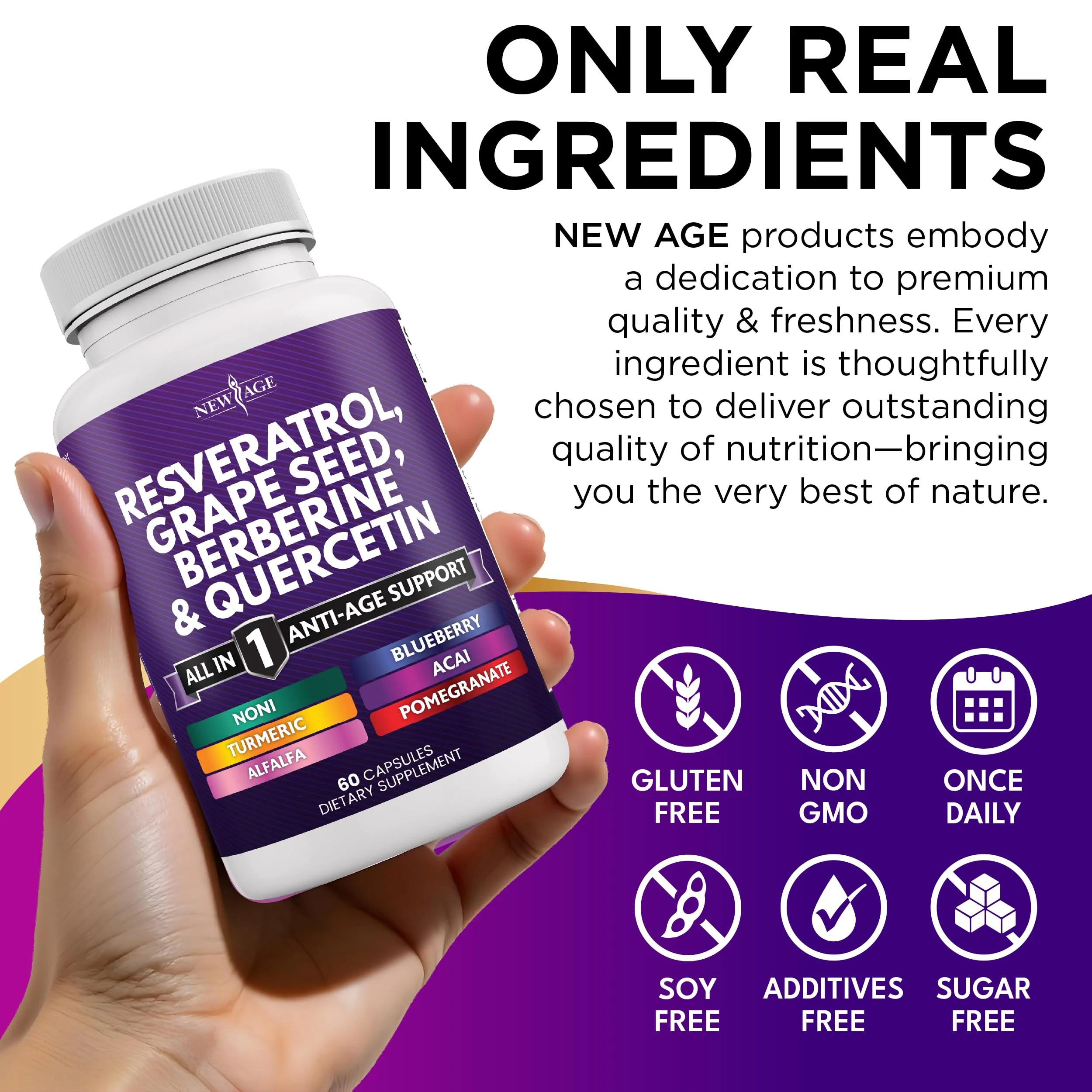 NEW AGE Resveratrol Berberine Grape Seed Quercetin Polyphenol Supplement – 180 Capsules - Image 13