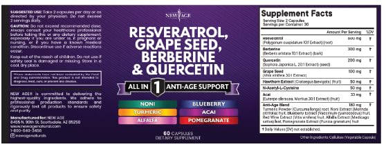 NEW AGE Resveratrol Berberine Grape Seed Quercetin Polyphenol Supplement – 180 Capsules - Image 8