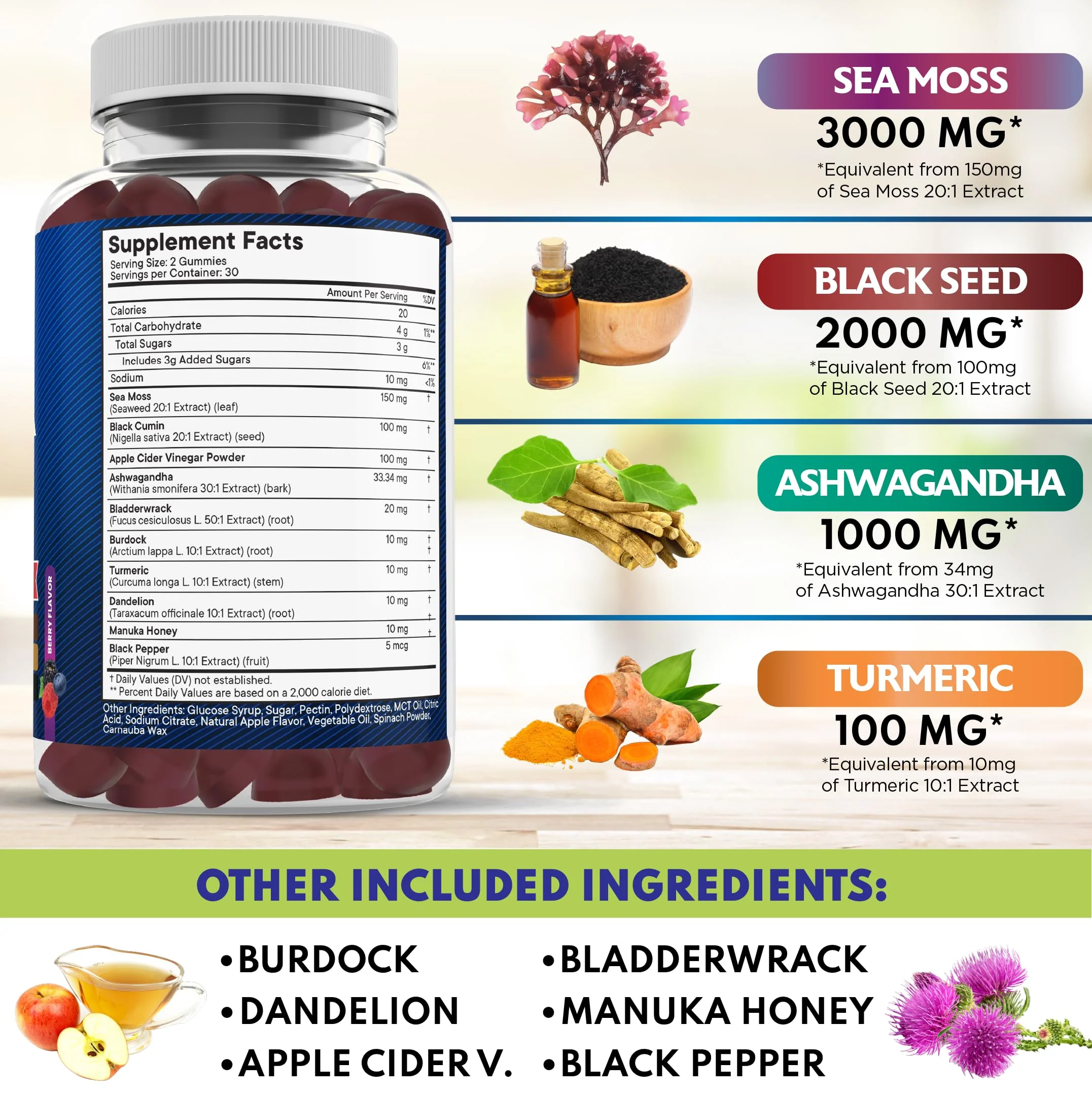 NEW AGE Sea Moss Gummies 10-in-1 with Black Seed, Ashwagandha, Turmeric | Vegan 180 Count - Image 10