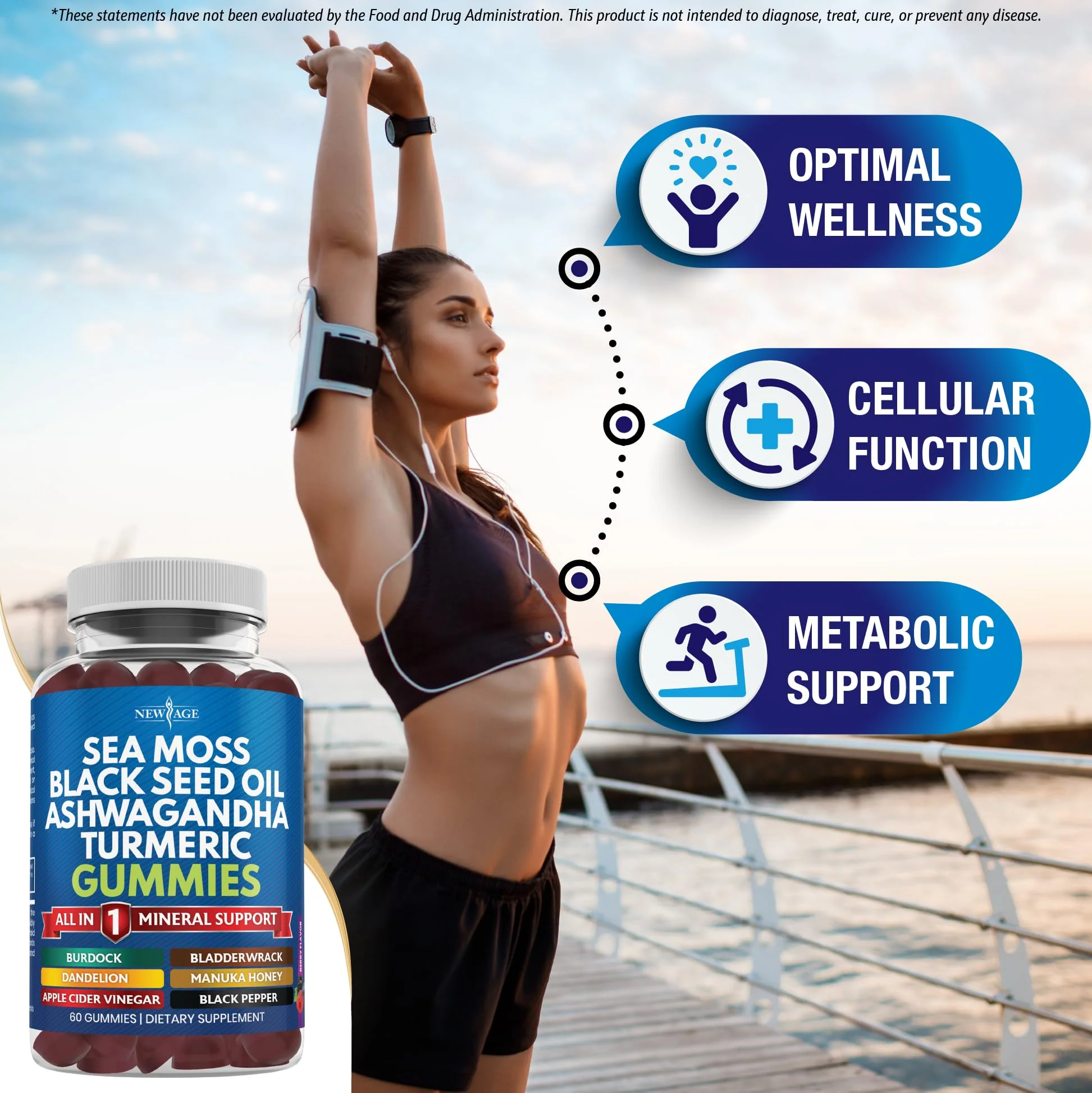 NEW AGE Sea Moss Gummies 10-in-1 with Black Seed, Ashwagandha, Turmeric | Vegan 180 Count - Image 2