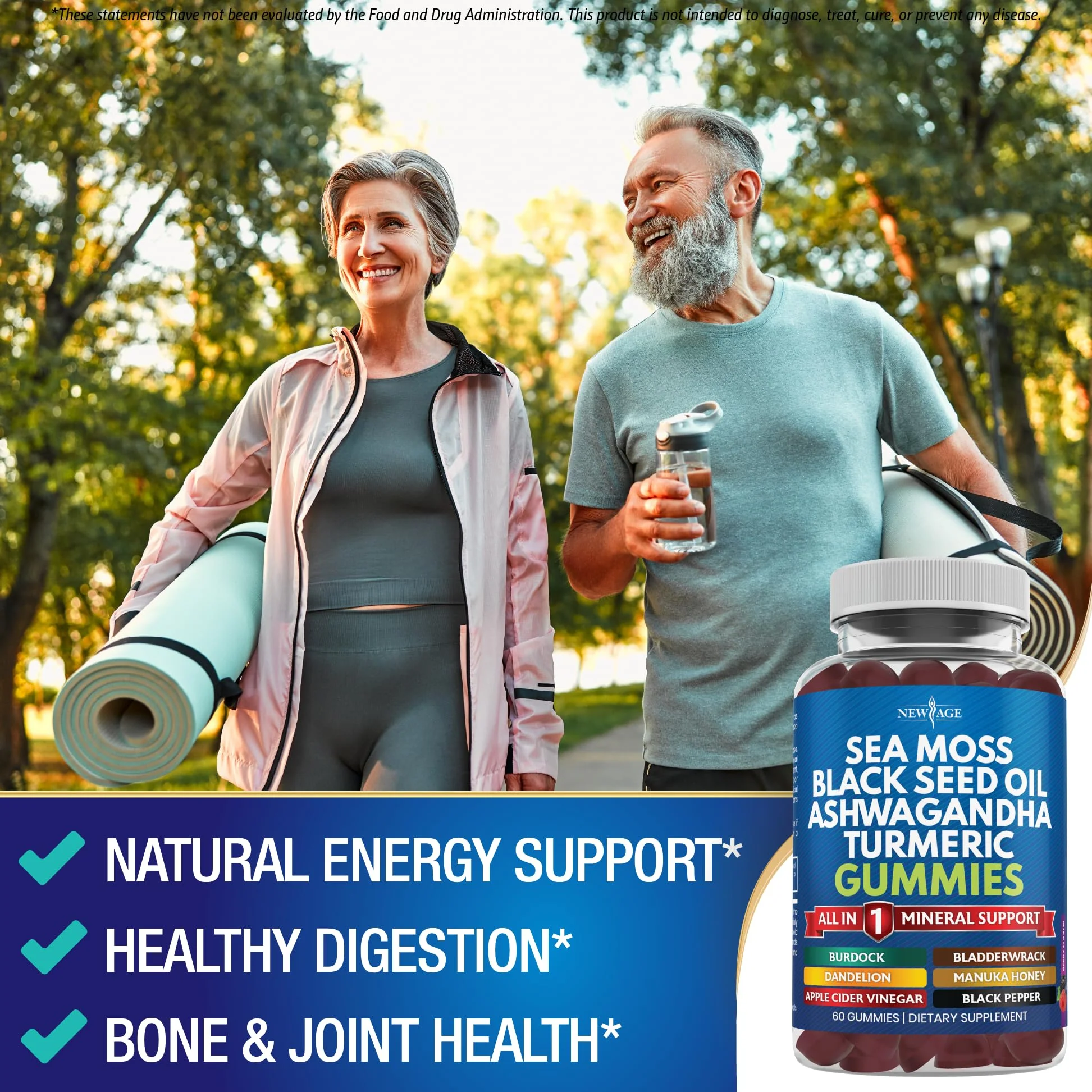 NEW AGE Sea Moss Gummies 10-in-1 with Black Seed, Ashwagandha, Turmeric | Vegan 180 Count - Image 3