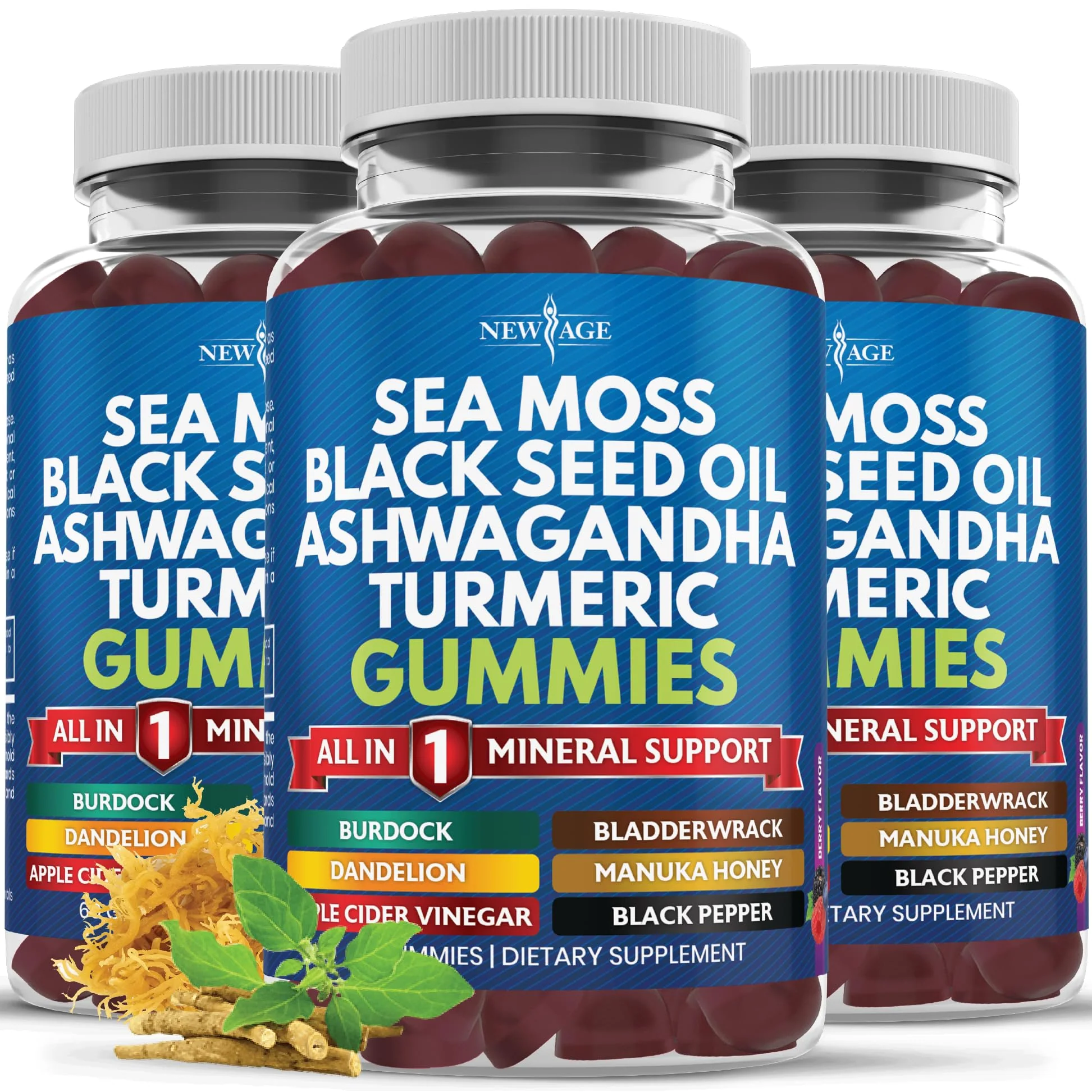 NEW AGE Sea Moss Gummies 10-in-1 with Black Seed, Ashwagandha, Turmeric | Vegan 180 Count - Image 8