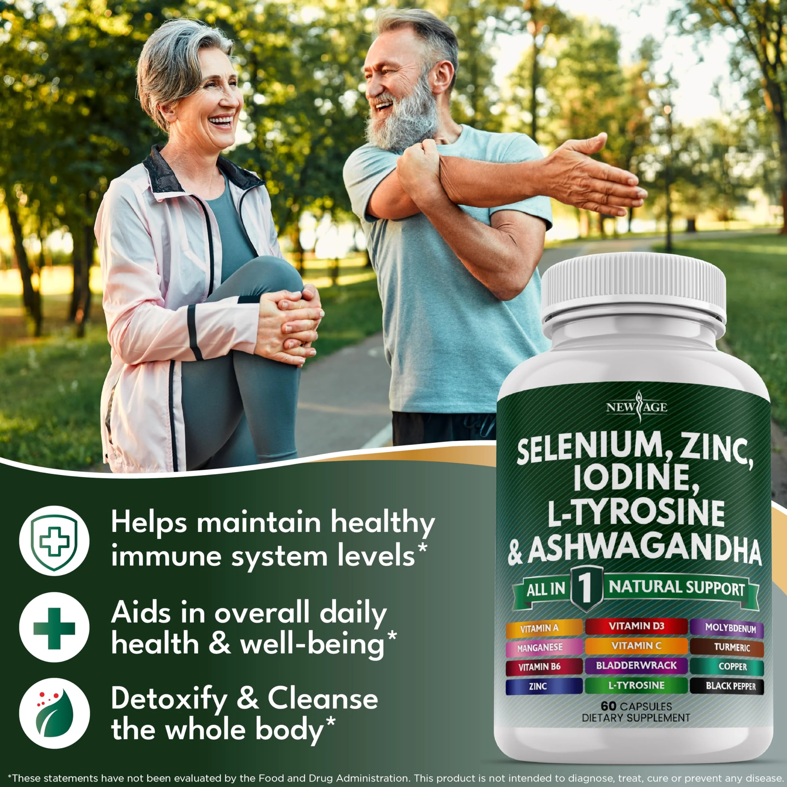 New Age Selenium, Zinc, Iodine, L-Tyrosine & Ashwagandha - 120 Count Supplement - Image 4