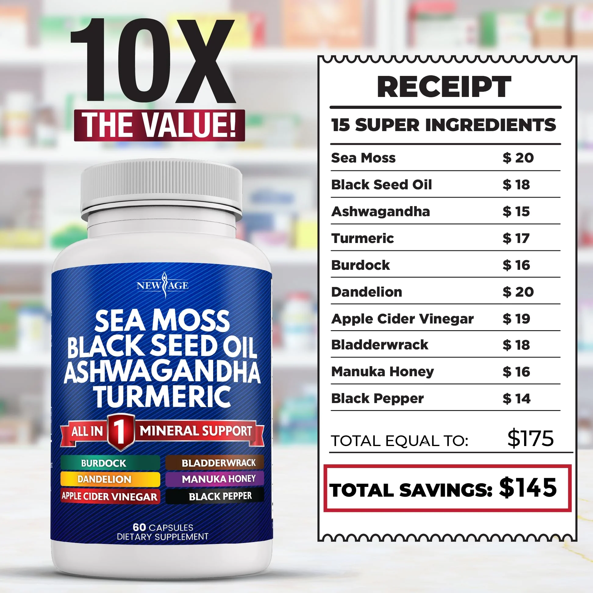 NEW AGE Silica Sea Moss & Black Seed Oil – All-in-1 Mineral Formula with Ashwagandha, Turmeric, Bladderwrack, Burdock | Gluten Free - Image 14