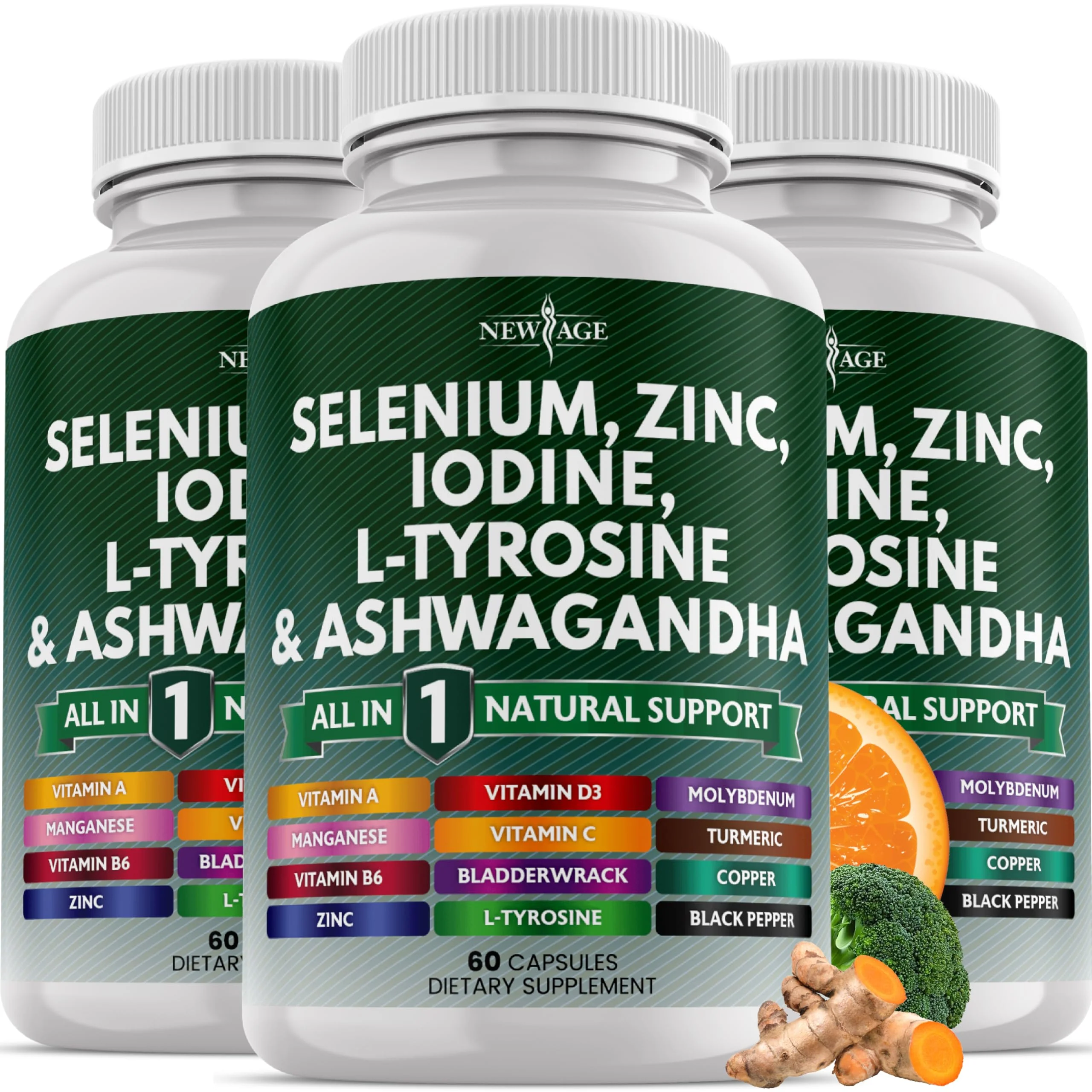 NEW AGE Thyroid Support Supplement with Selenium, Zinc, Iodine, L-Tyrosine, Ashwagandha — 60 Count (Pack of 3) - Image 8