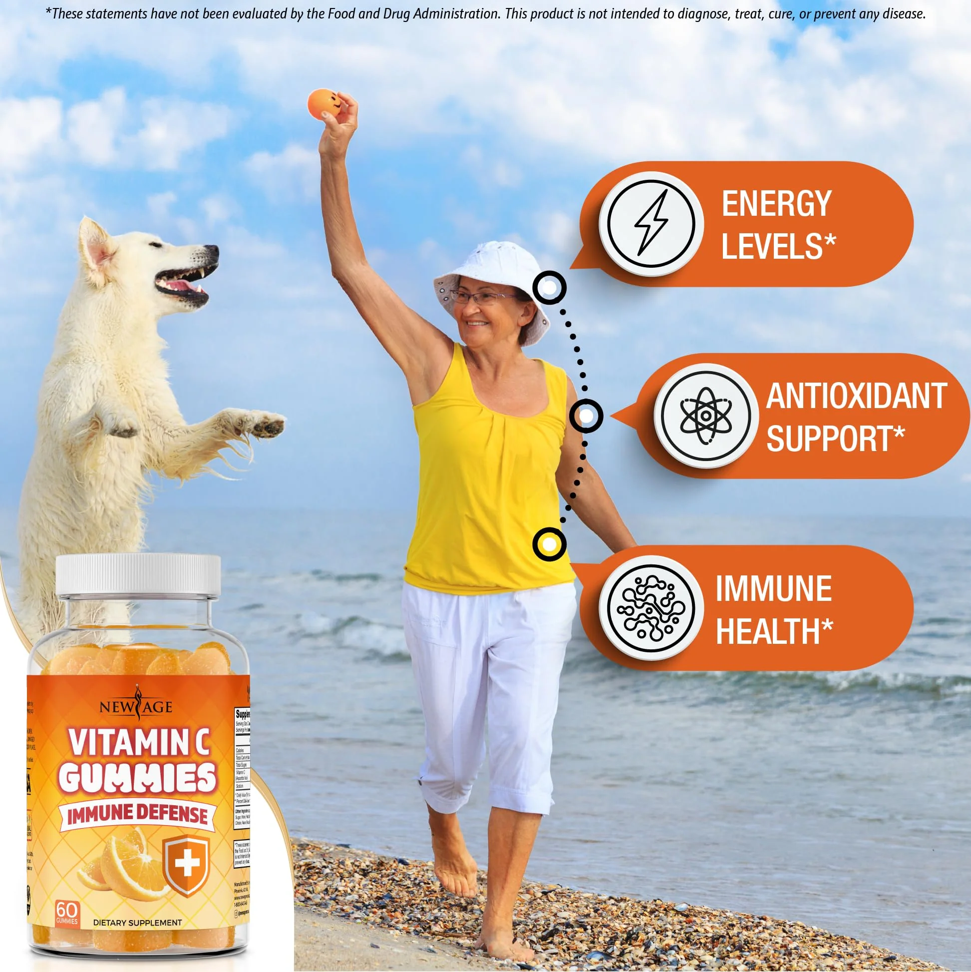 NEW AGE Vitamin C Gummies – Orange Flavor, Vegetarian, Gluten-Free (180 Gummies) - Image 10