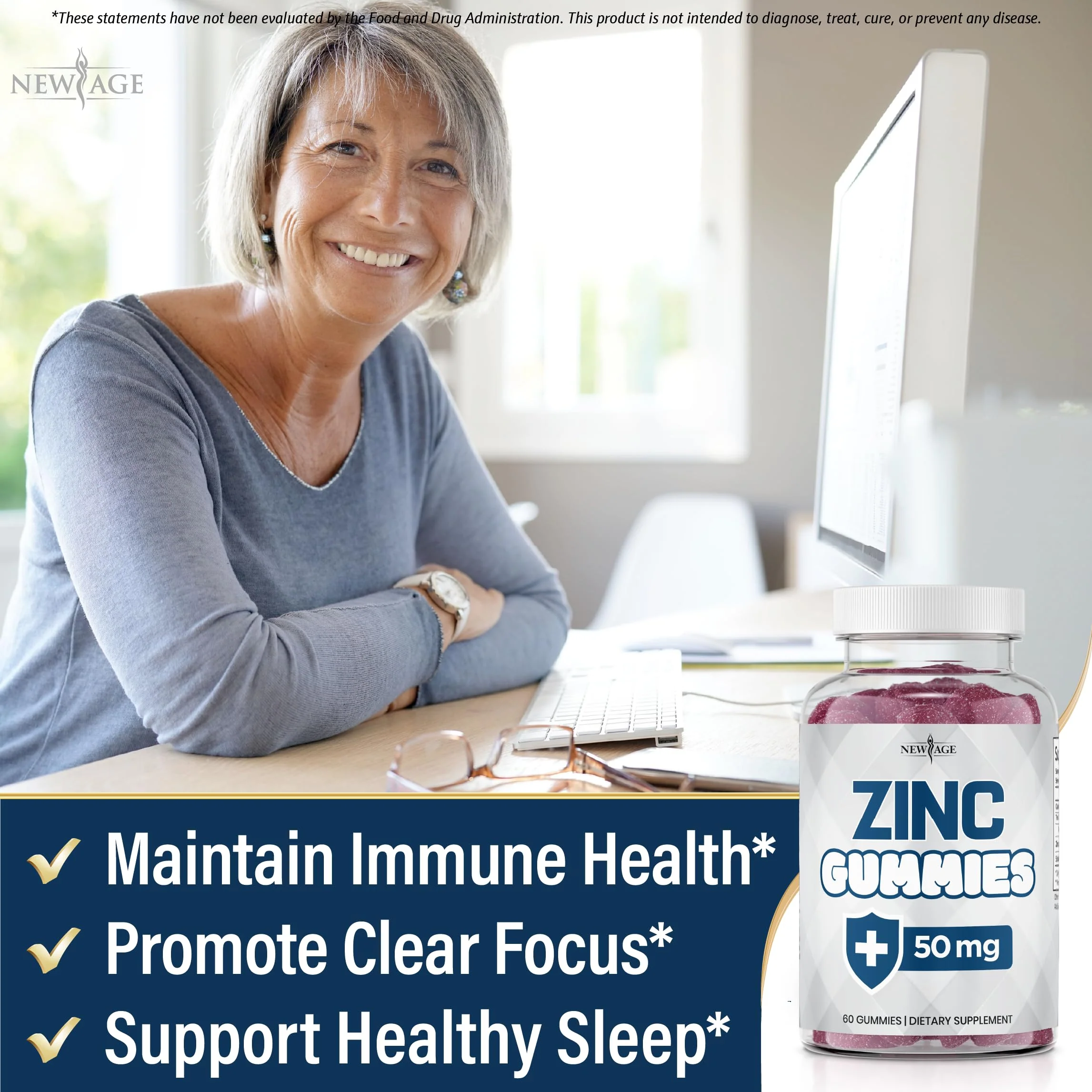 NEW AGE Zinc Gummies – 50mg Zinc, Immune Support, Antioxidant • Non-GMO | 180 Count (Pack of 3) - Image 3
