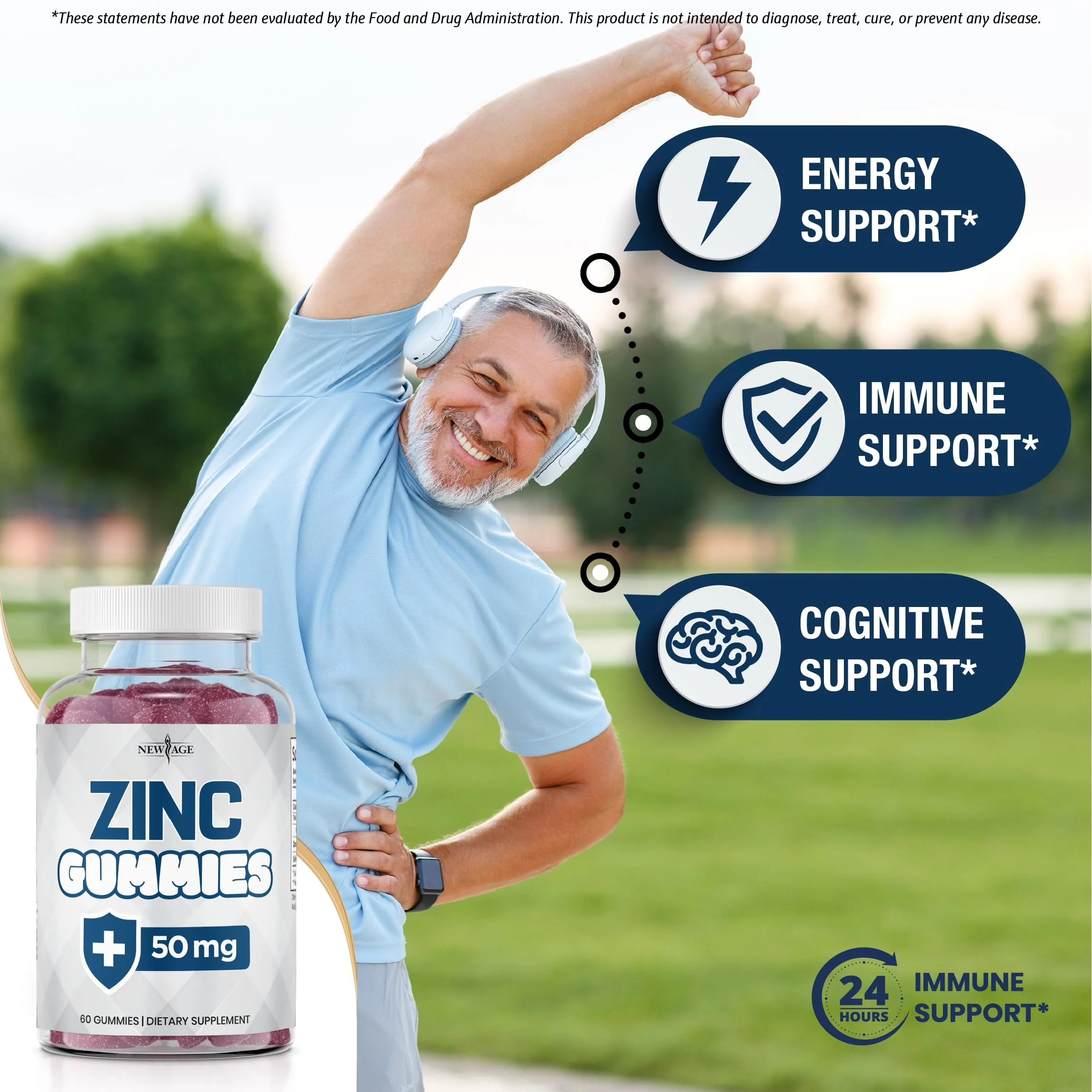 NEW AGE Zinc Gummies – 50mg Zinc, Immune Support, Antioxidant • Non-GMO | 180 Count (Pack of 3) - Image 9