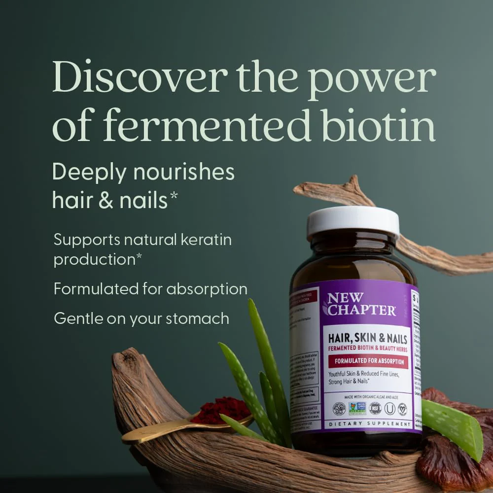 New Chapter Biotin Supplement - Vegan Hair Skin & Nails with Fermented Biotin + Astaxanthin - 60 Count - Image 4