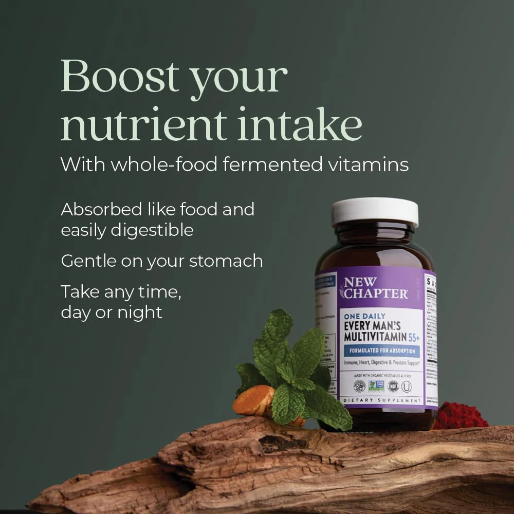 New Chapter Men's Multivitamin 55+ — One Daily, Fermented, Non-GMO, Immune & Brain Health, 96 Tablets - Image 12