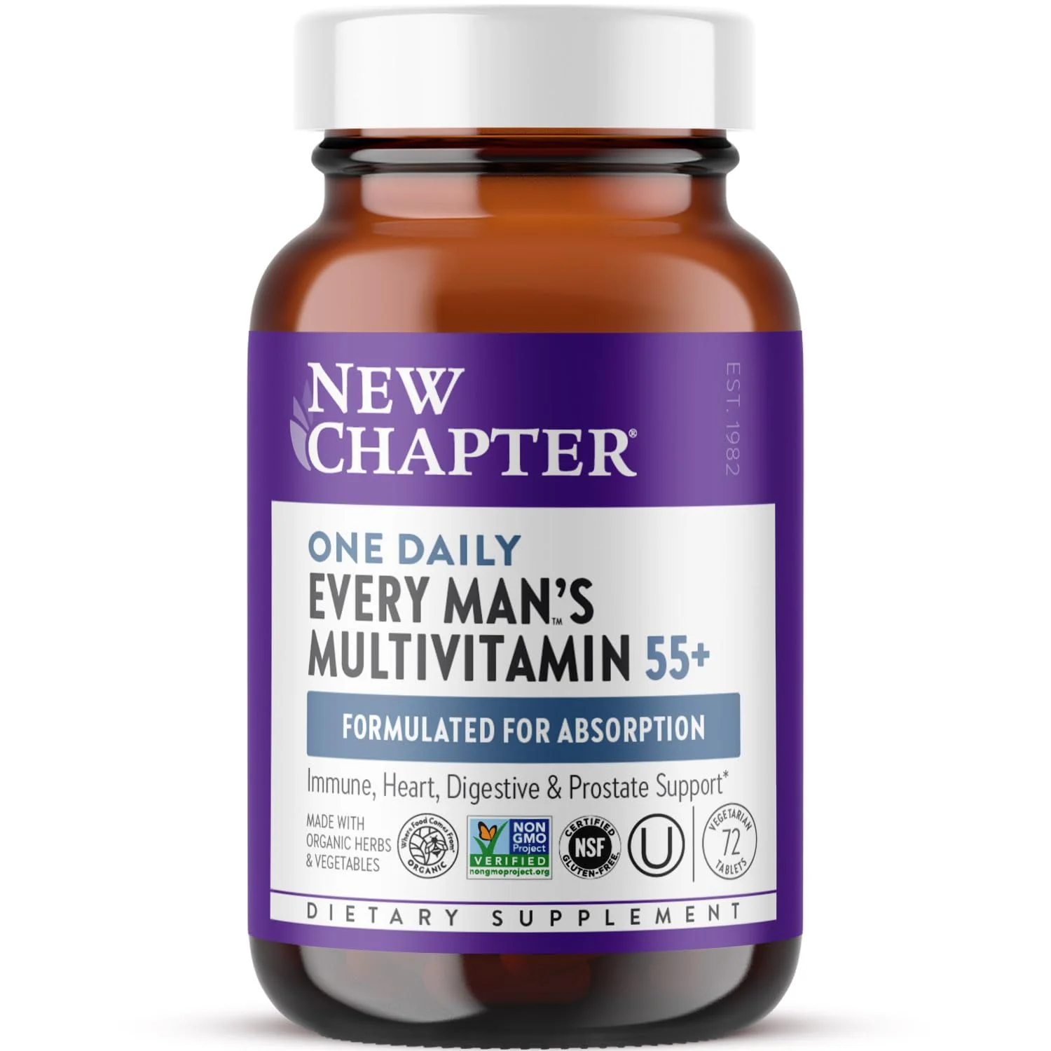 New Chapter Men's One Daily 55+ Multivitamin – Fermented, Non-GMO, 72 Tablets - Image 9