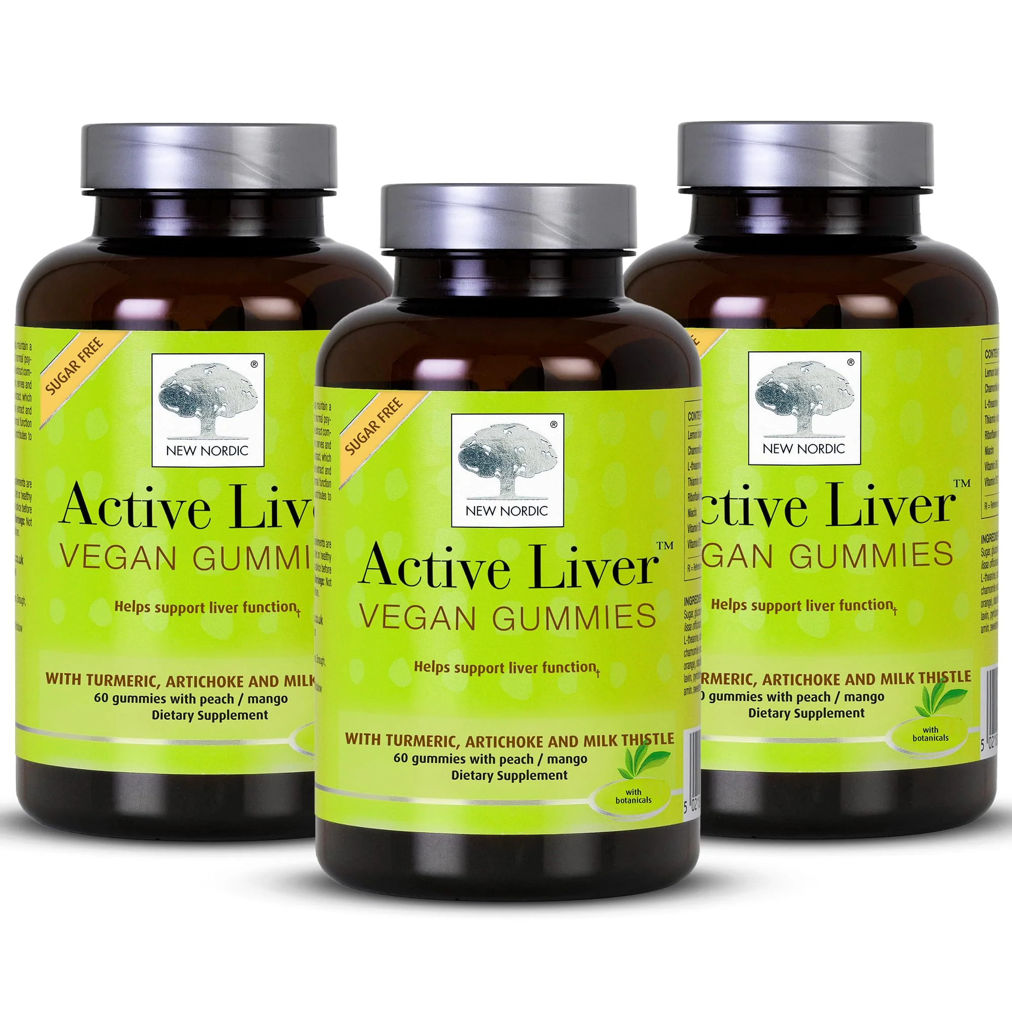 New Nordic Active Liver Gummies – Milk Thistle, Artichoke & Turmeric, Sugar Free & Vegan (Pack of 3)