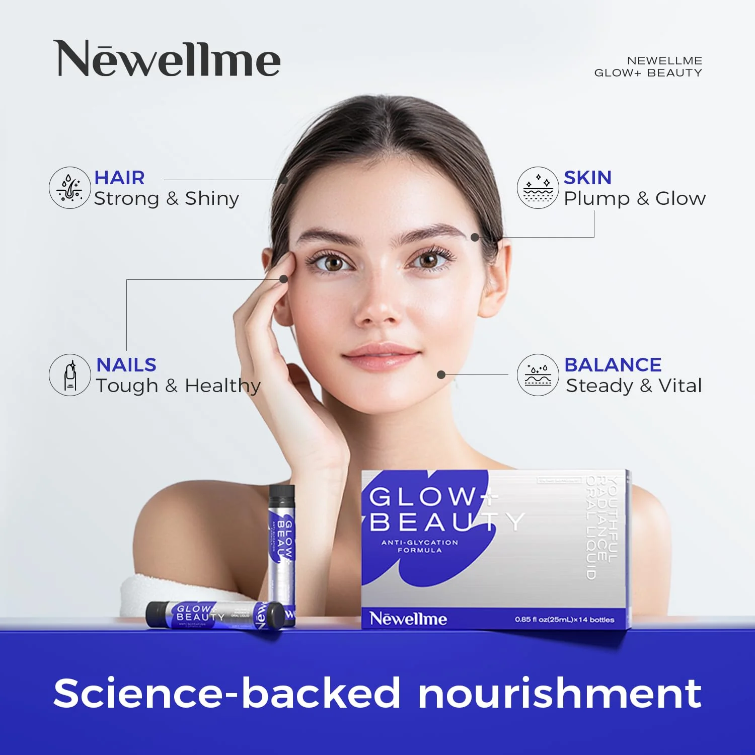 NEWELLME Glow+Beauty Collagen Drink – Liquid Beauty Supplement with Hyaluronic Acid & Antioxidants | 28 Bottles - Image 2