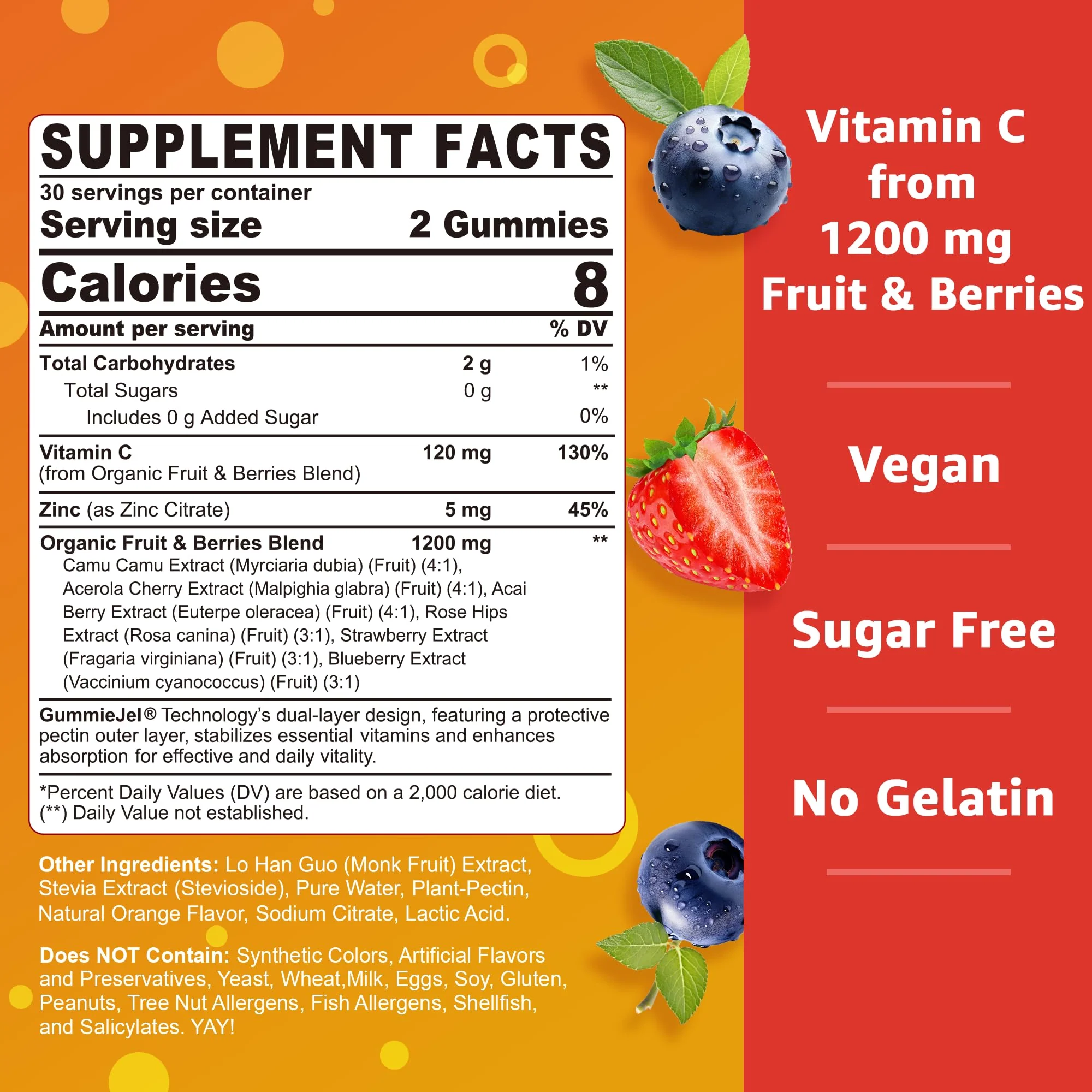 Nextdia 2 Pack Organic Vitamin C Gummies 120mg – Sugar Free, Vegan, Whole Food Vitamin C - Image 2