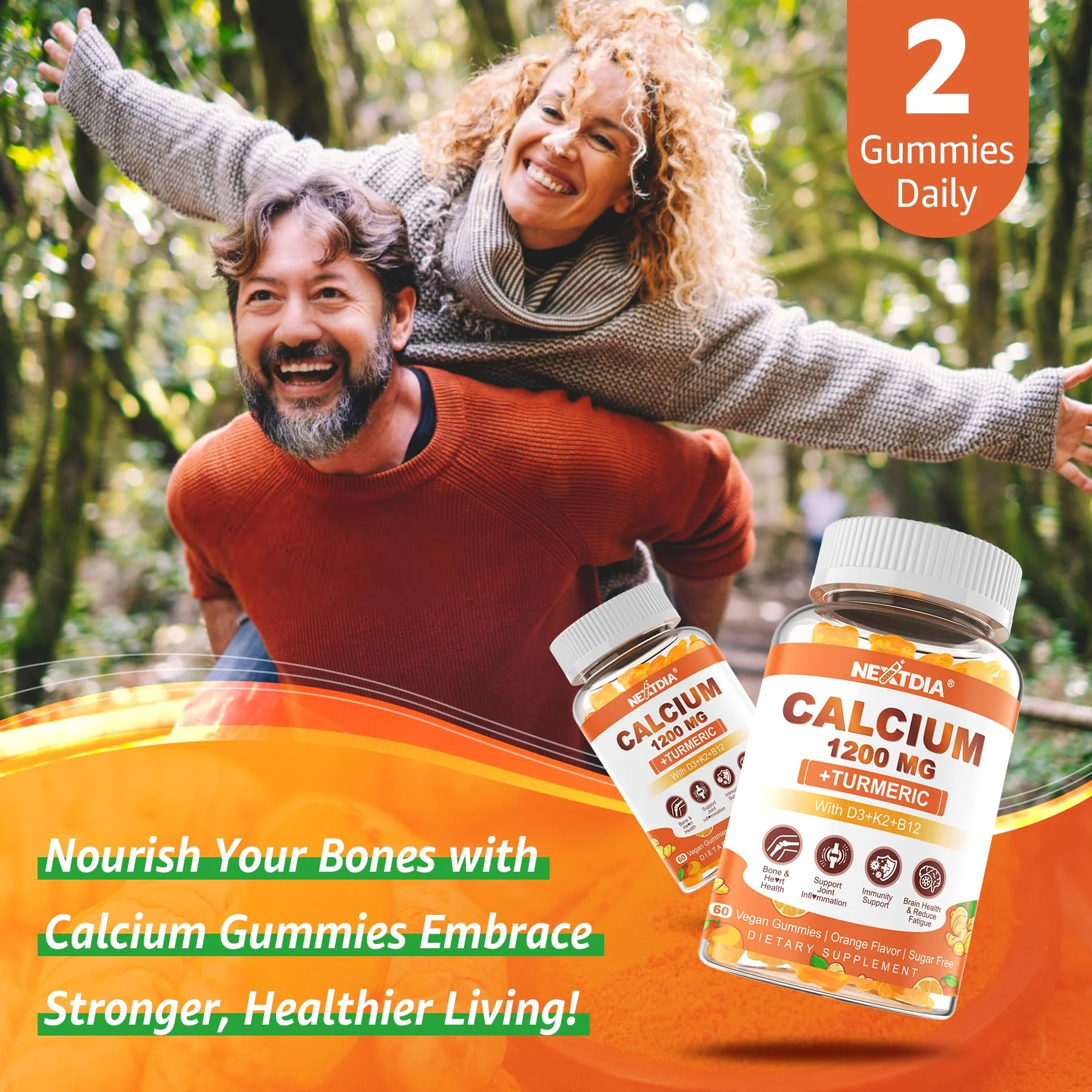 Nextdia Calcium 1200 mg Gummies with Vitamin D3, B12, K2 - Sugar Free, Vegan | Bone & Muscle Support - Image 7