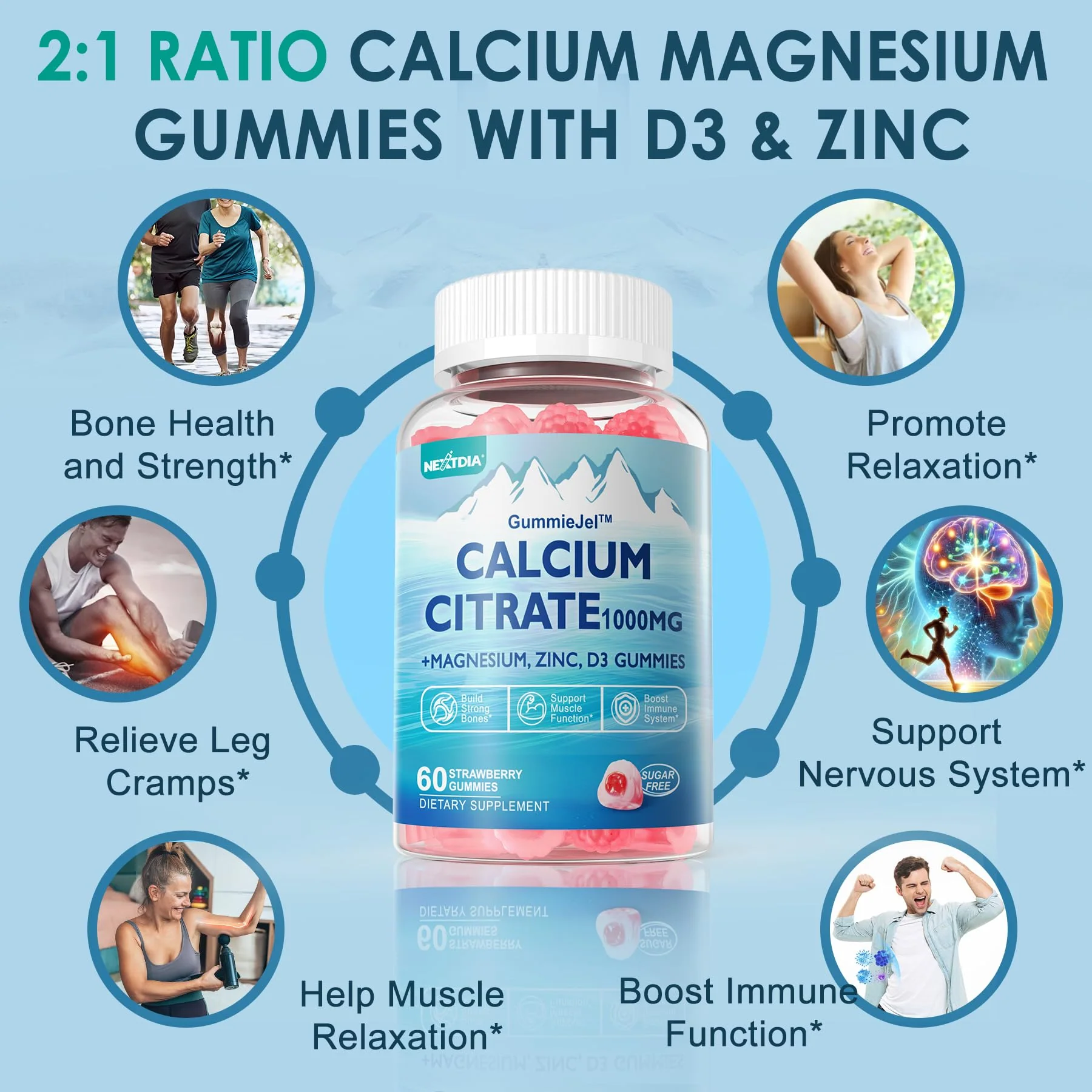 Nextdia Calcium Citrate 1000mg Gummies — Vegan, Sugar-Free, 2:1 Ca:Mg + D3 - Image 11
