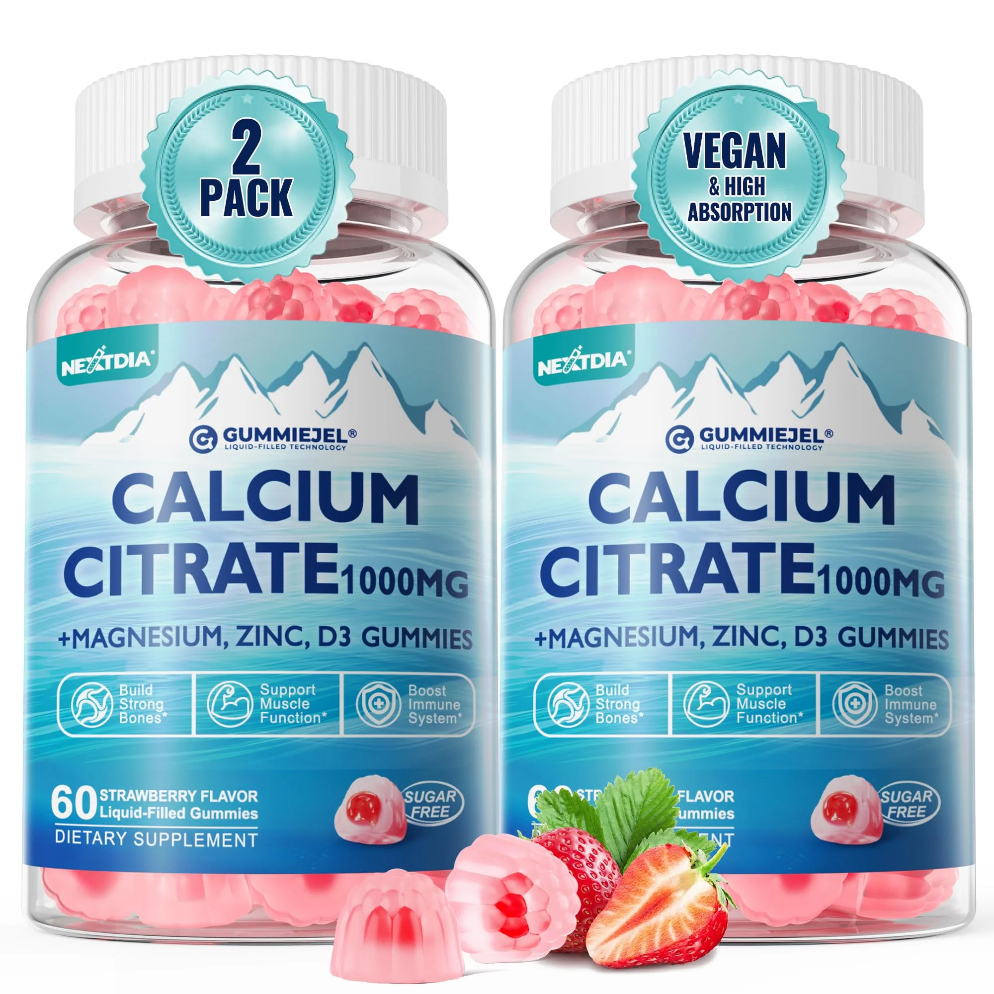 Nextdia Calcium Citrate 1000mg Gummies — Vegan, Sugar-Free, 2:1 Ca:Mg + D3 - Image 9