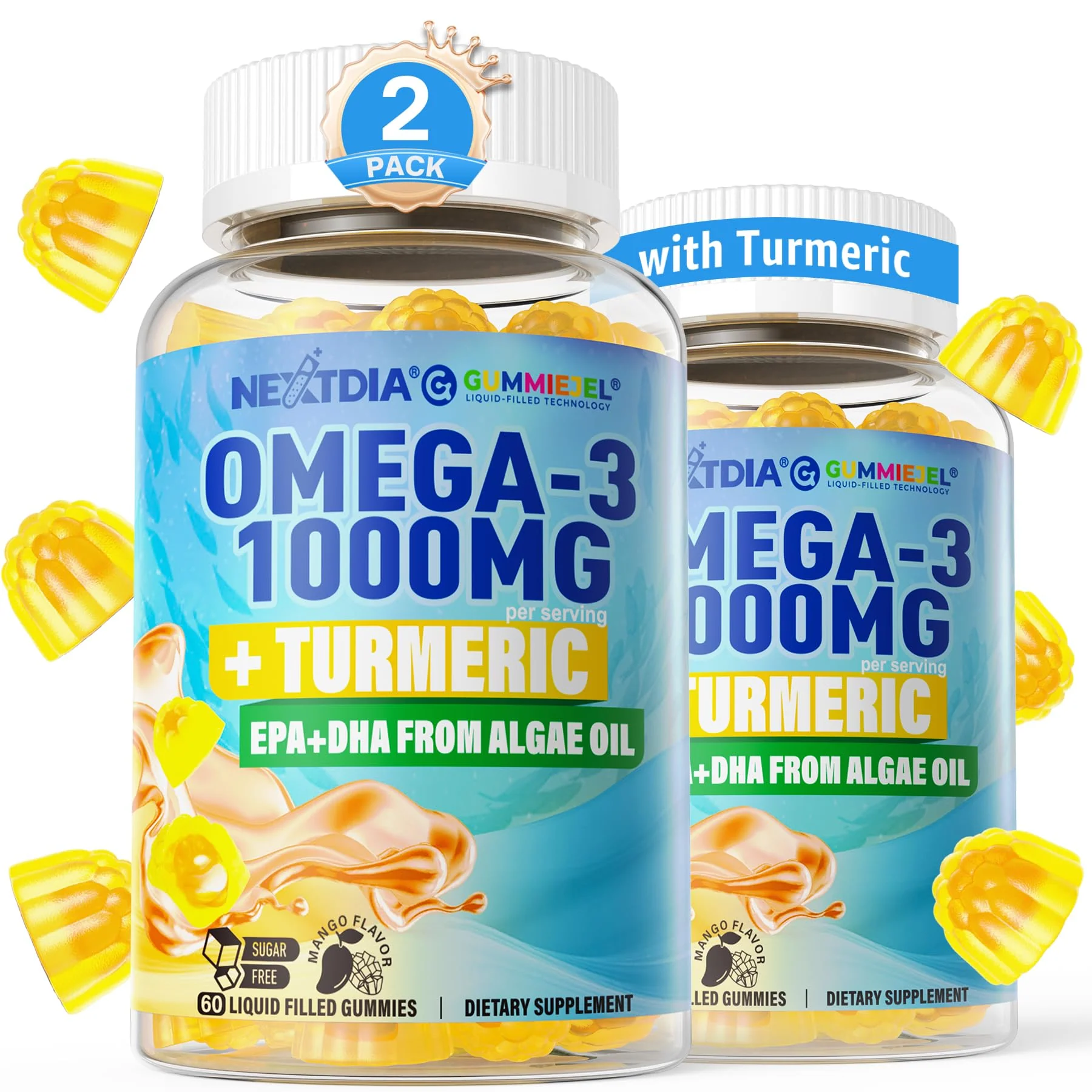 Nextdia Vegan Omega-3 Gummies 1000mg + Turmeric | Algae DHA 600mg & EPA 300mg, Sugar Free, 120 Gummies - Image 10