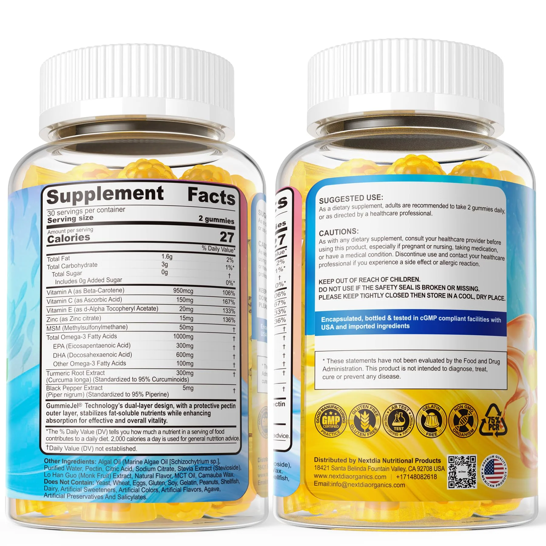 Nextdia Vegan Omega-3 Gummies 1000mg + Turmeric | Algae DHA 600mg & EPA 300mg, Sugar Free, 120 Gummies - Image 9