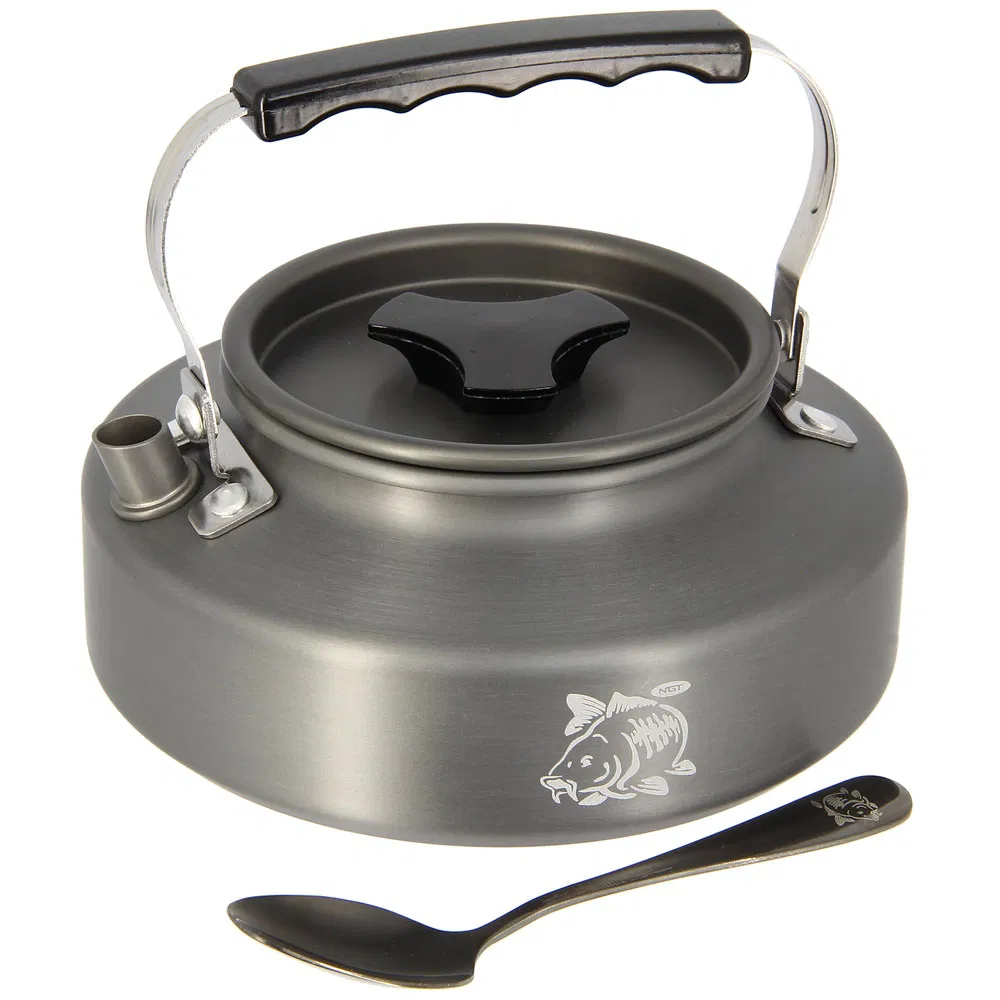 NGT Aluminium Outdoor Kettle Set - 0.80 Litre Gun Metal Kettle with Teaspoon and 600D Case - Image 2