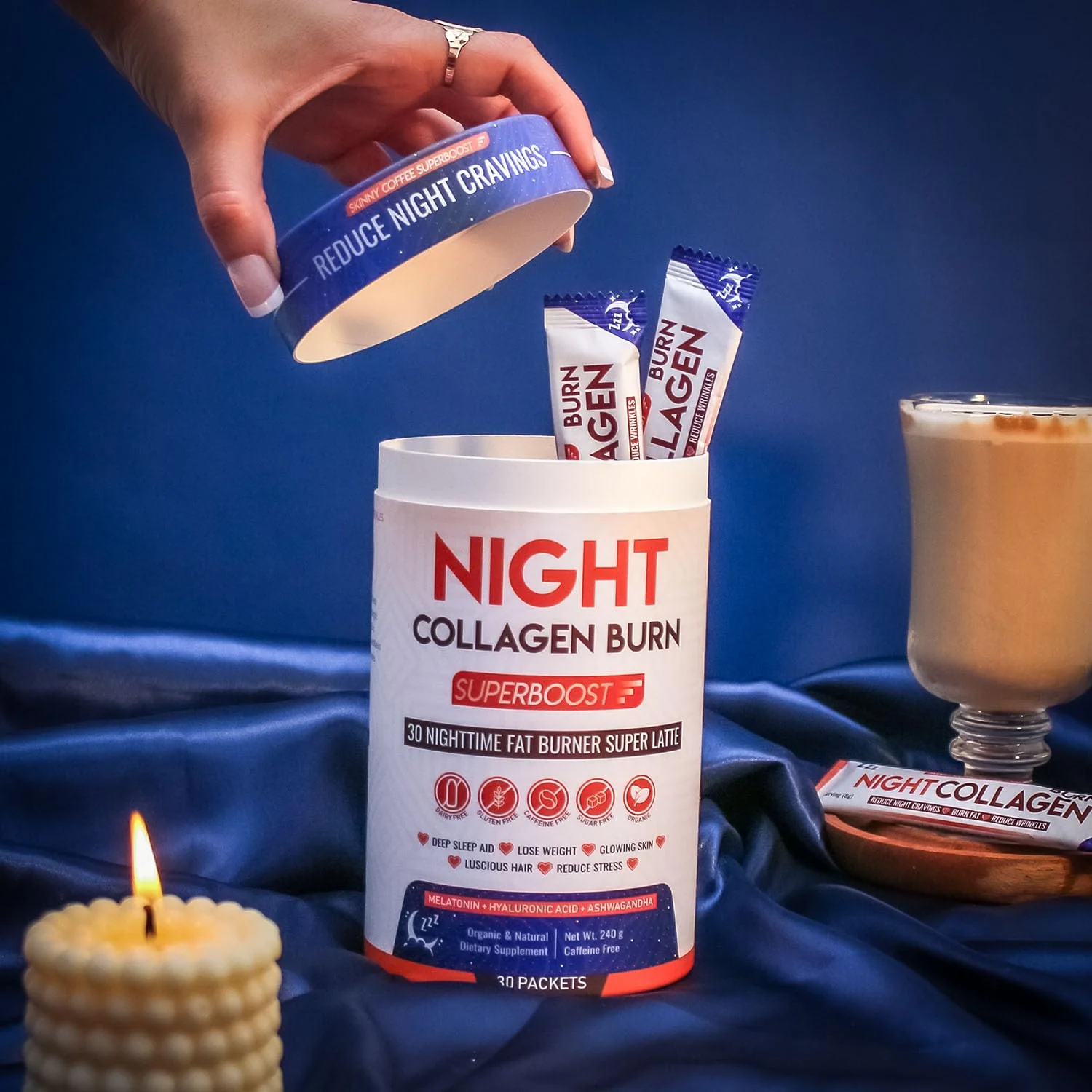 Night Collagen Burn by Skinny Coffee SuperBoost | Sleep Support, Metabolism & Cravings Control | 60 Servings - Image 3