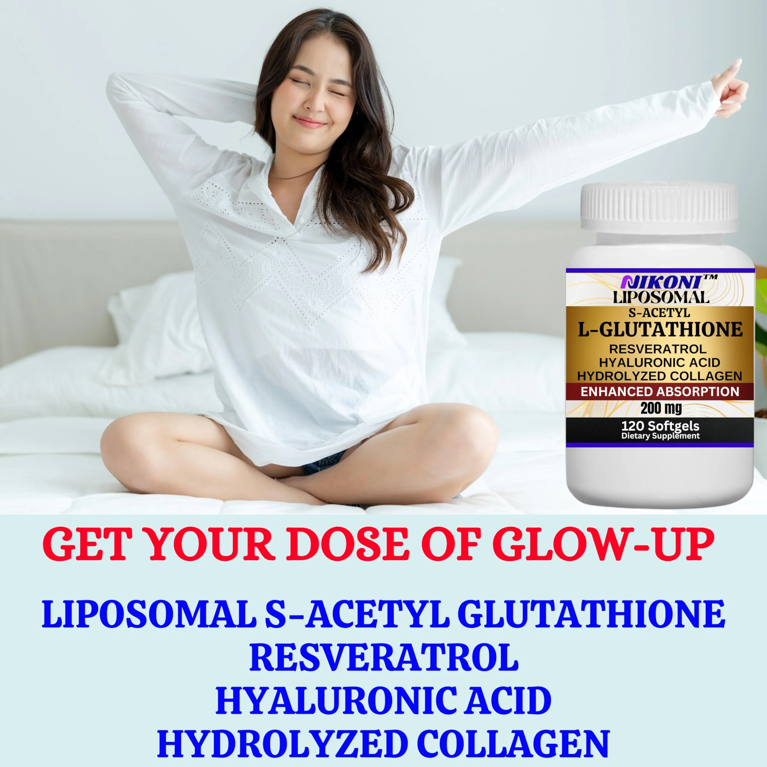 Nikoni Liposomal S-Acetyl L-Glutathione, Resveratrol, HA & Collagen - 500 mg - Image 16