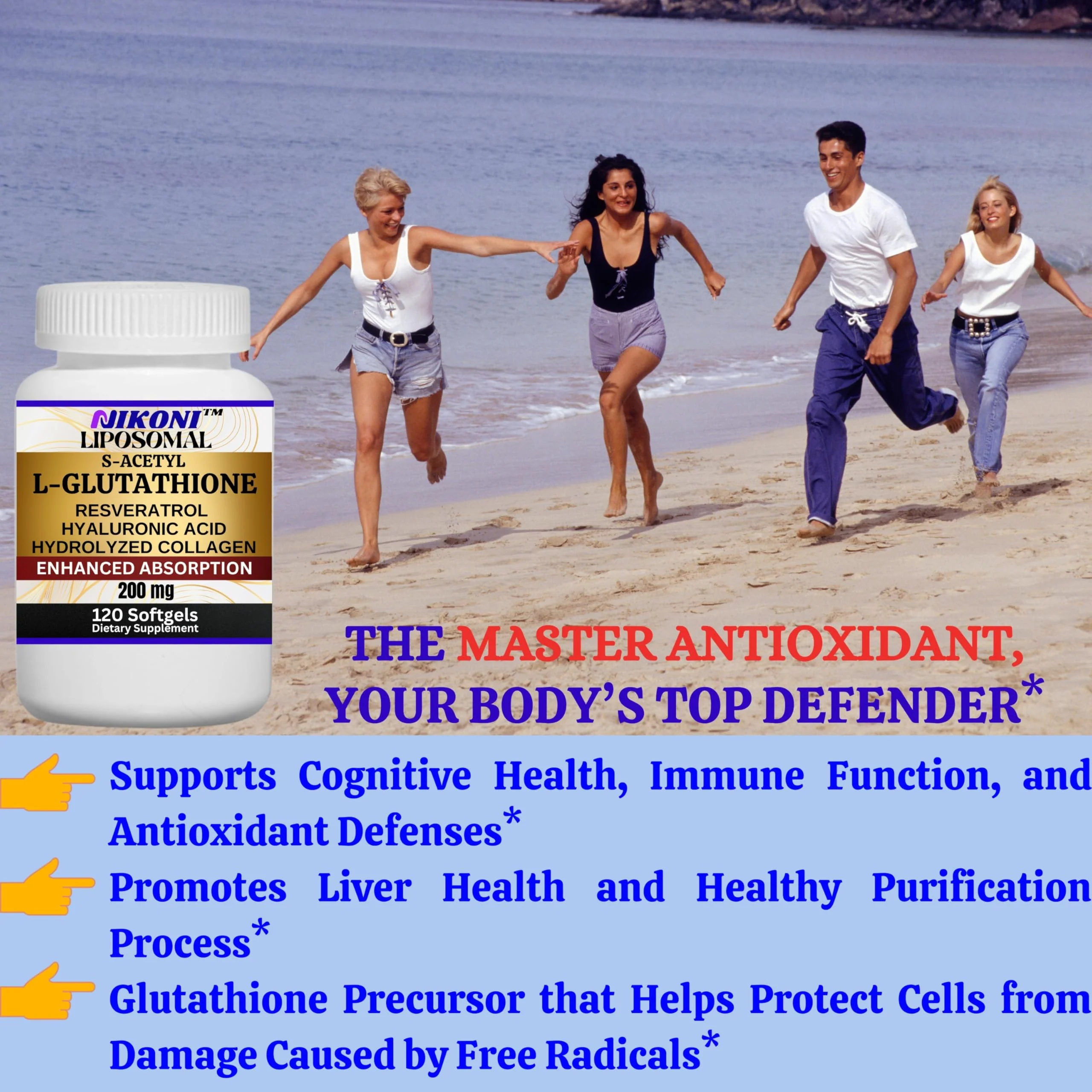 Nikoni Liposomal S-Acetyl L-Glutathione, Resveratrol, HA & Collagen - 500 mg - Image 9