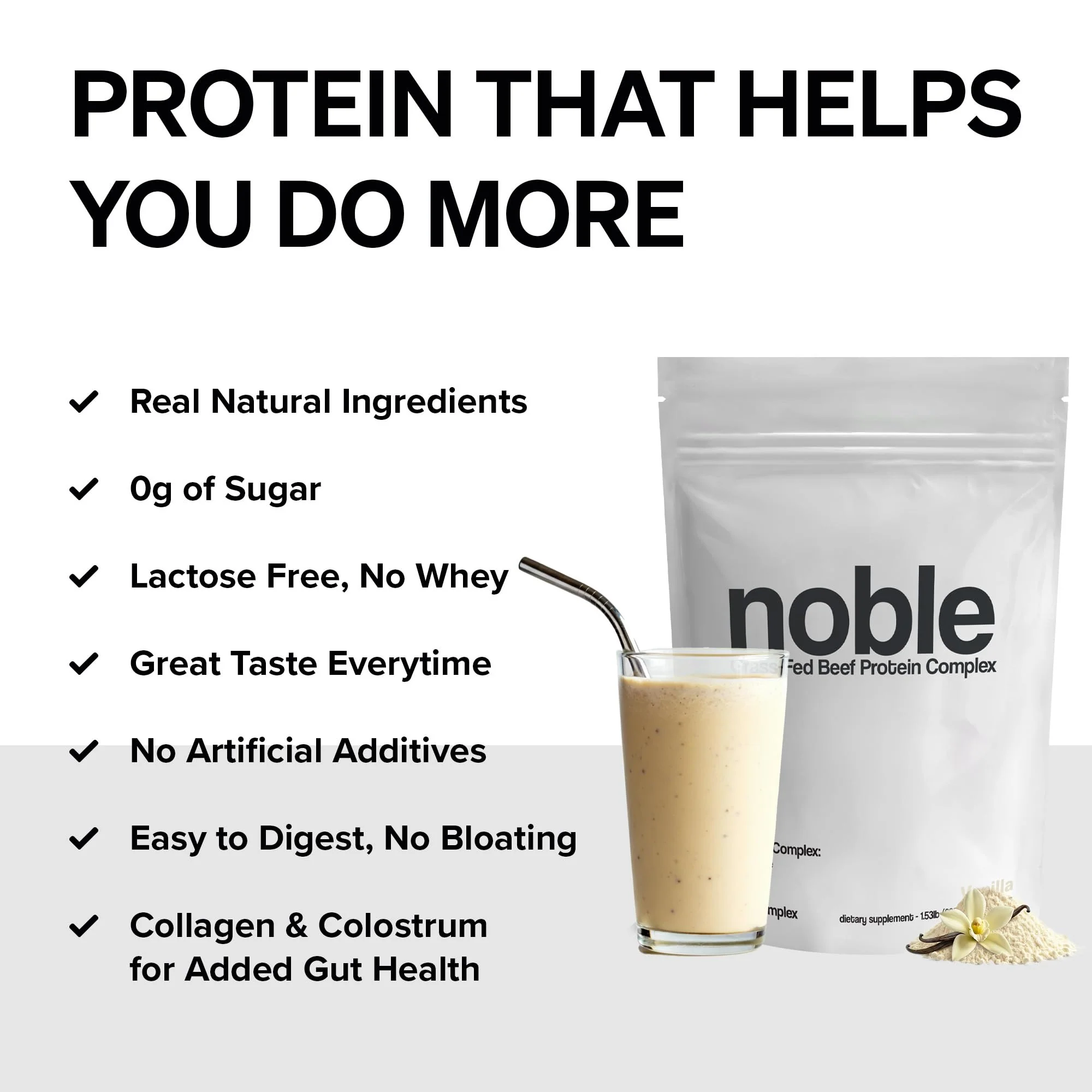 Noble Grass-Fed Beef Protein Powder with Collagen & Colostrum – Vanilla, 30 Servings | Keto & Gluten-Free - Image 10