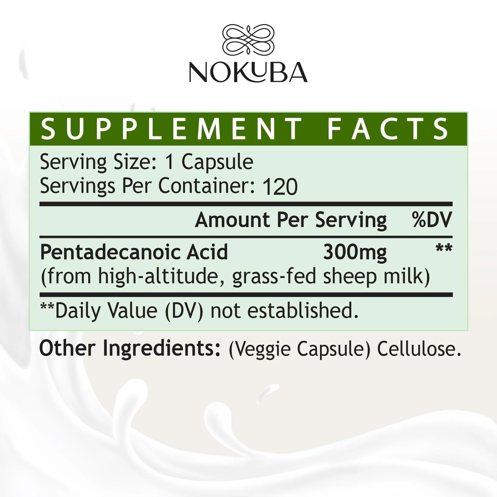 Nokuba Pentadecanoic Acid C15:0 300mg – High-Altitude Sheep Milk Sourced, 120 Capsules | USA Made - Image 11