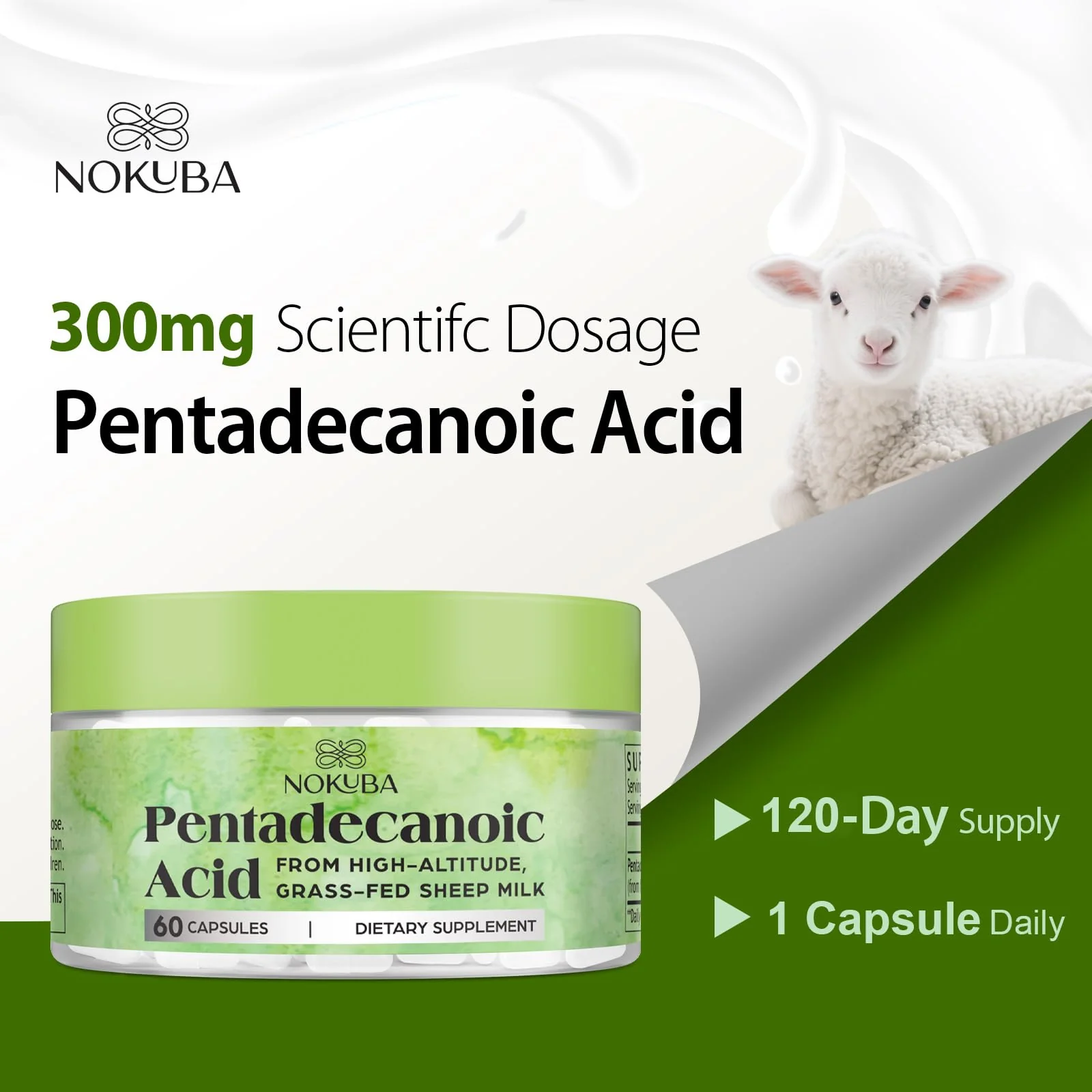 Nokuba Pentadecanoic Acid C15:0 300mg – High-Altitude Sheep Milk Sourced, 120 Capsules | USA Made - Image 14