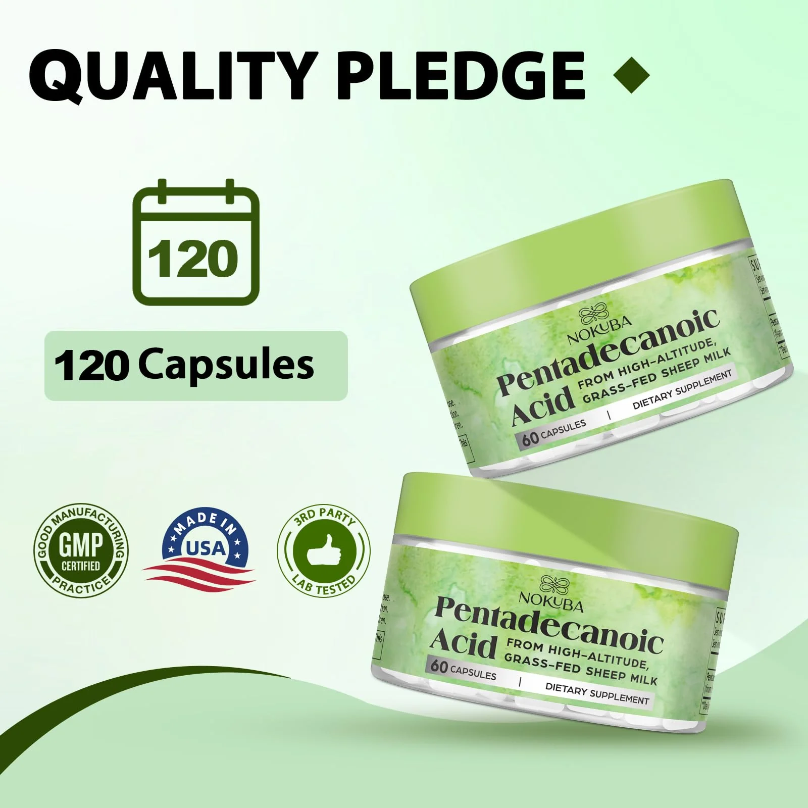 Nokuba Pentadecanoic Acid C15:0 300mg – High-Altitude Sheep Milk Sourced, 120 Capsules | USA Made - Image 6
