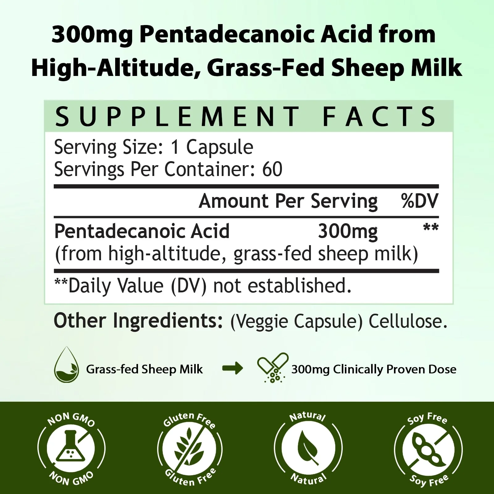 Nokuba Pentadecanoic Acid C15:0 300mg – High-Altitude Sheep Milk Sourced, 120 Capsules | USA Made - Image 7