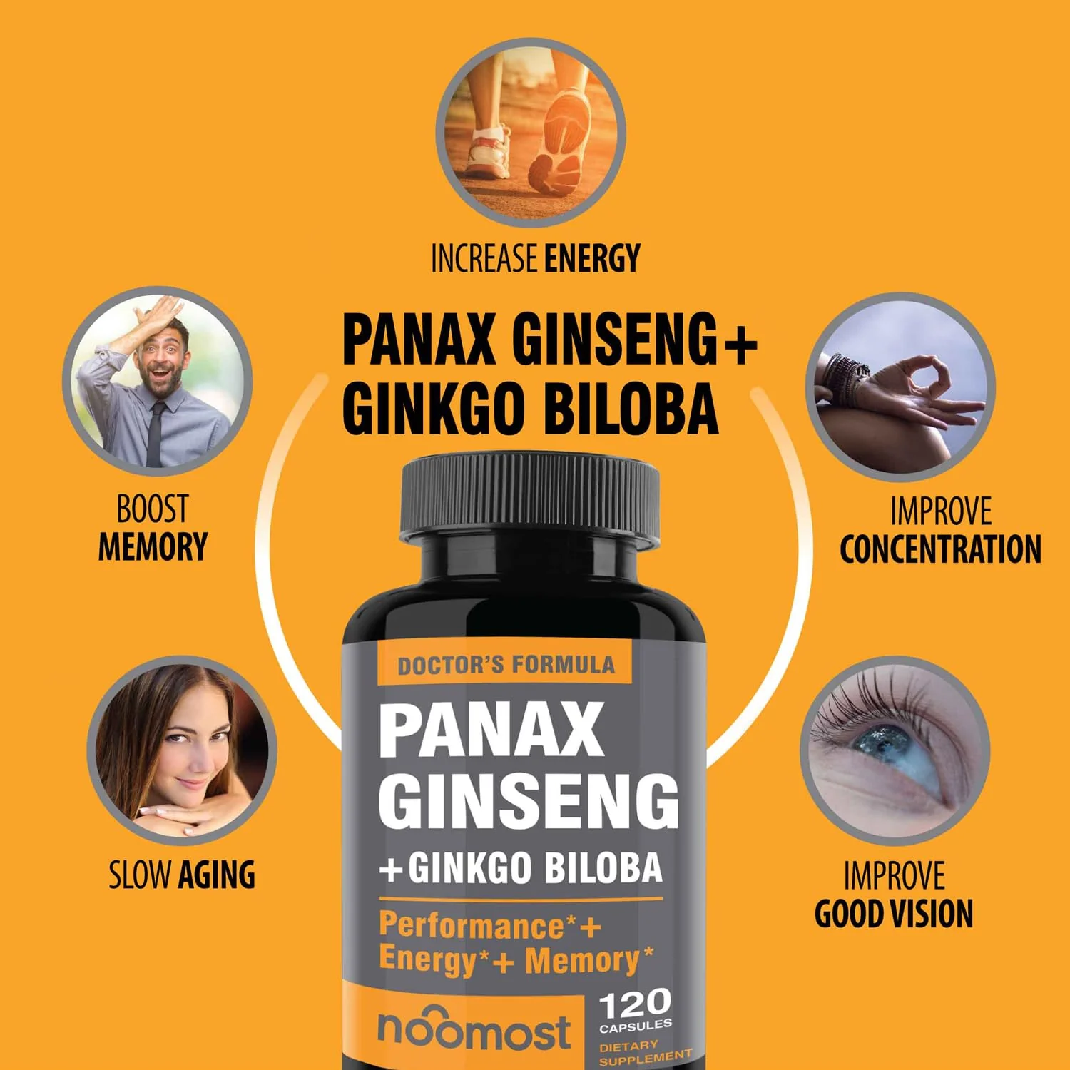 NooMost Korean Red Panax Ginseng + Ginkgo Biloba – 120 Vegan Capsules - Image 3