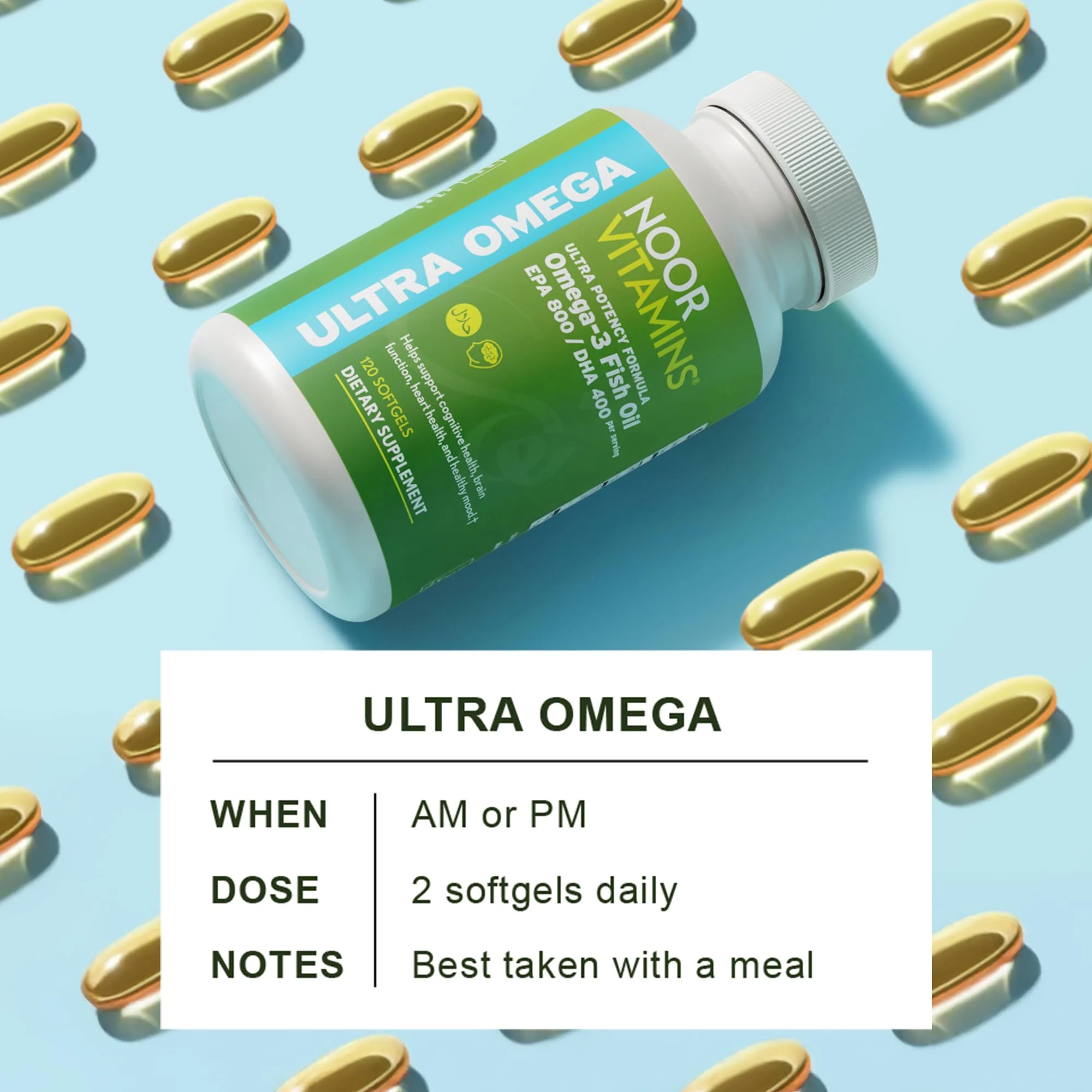 Noor Vitamins Ultra Omega-3 Halal Fish Oil, 120 Softgels — 800mg EPA / 400mg DHA - Image 8