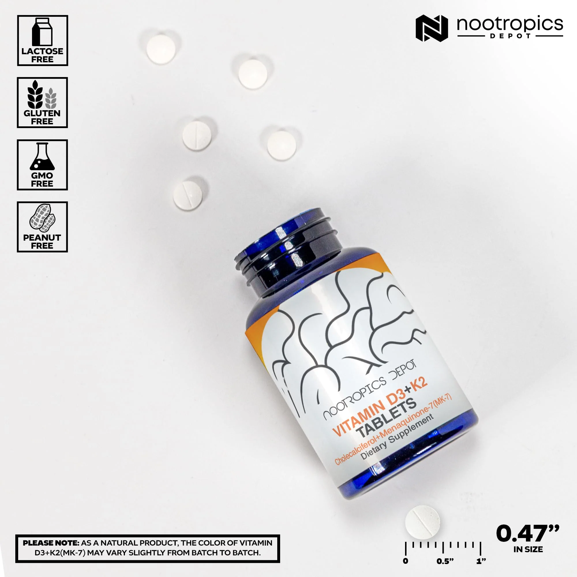 Nootropics Depot Vitamin D3 + K2 with Vitamin C Tablets – 365 Count, 125µg (5000 IU) Year Supply - Image 3
