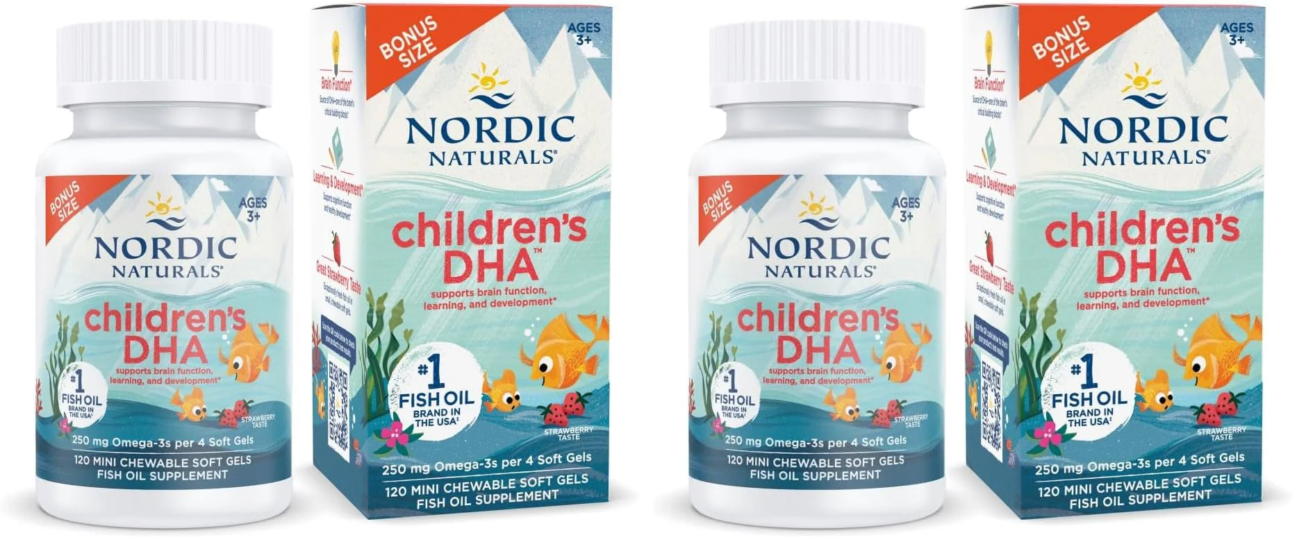 Nordic Naturals Children's DHA Strawberry - 120 Mini Chewables (Pack of 2) | 250 mg Omega-3 EPA/DHA